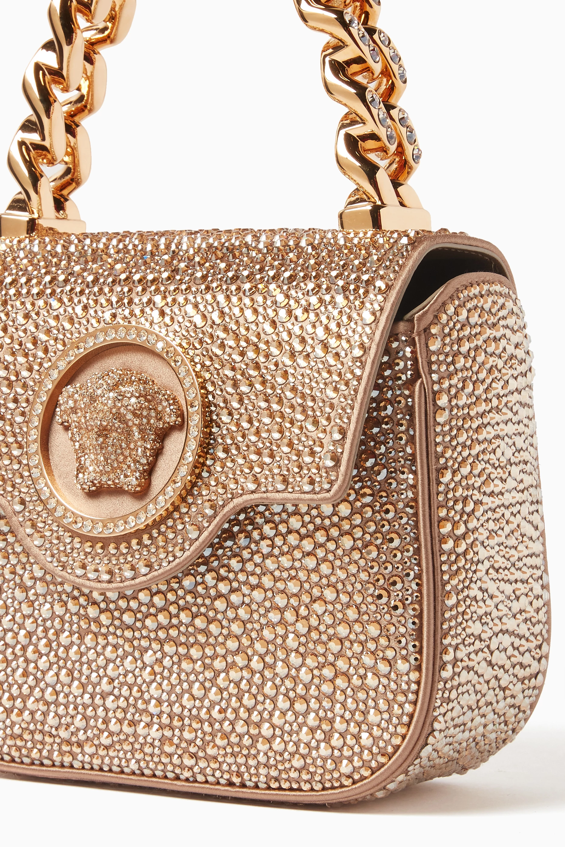 Buy Versace Gold Mini La Medusa Embellished Top handle Bag in Leather for Women Online Ounass Kuwait