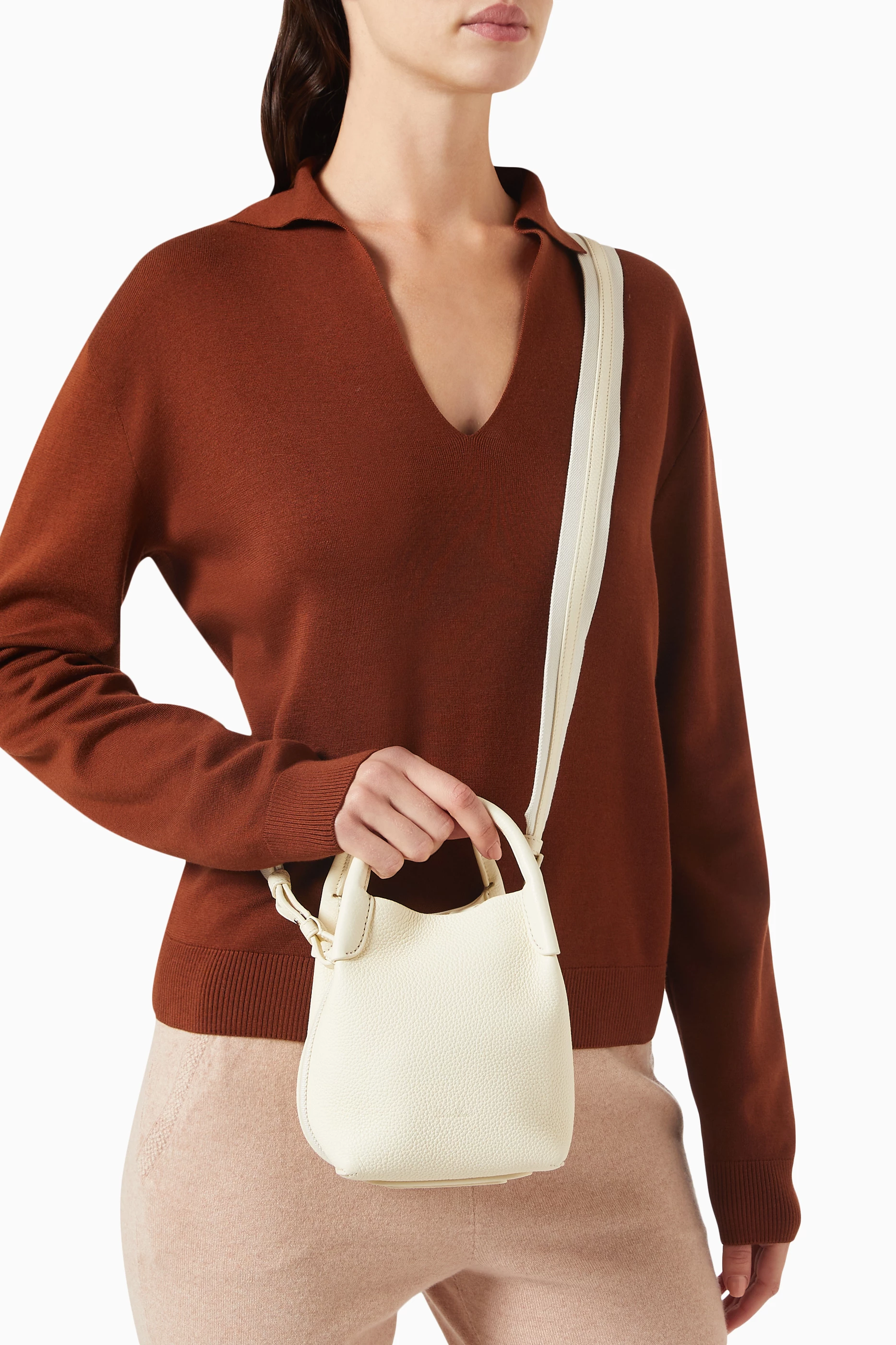 Buy Loro Piana White Micro Bale Bag in Calfskin Leather for