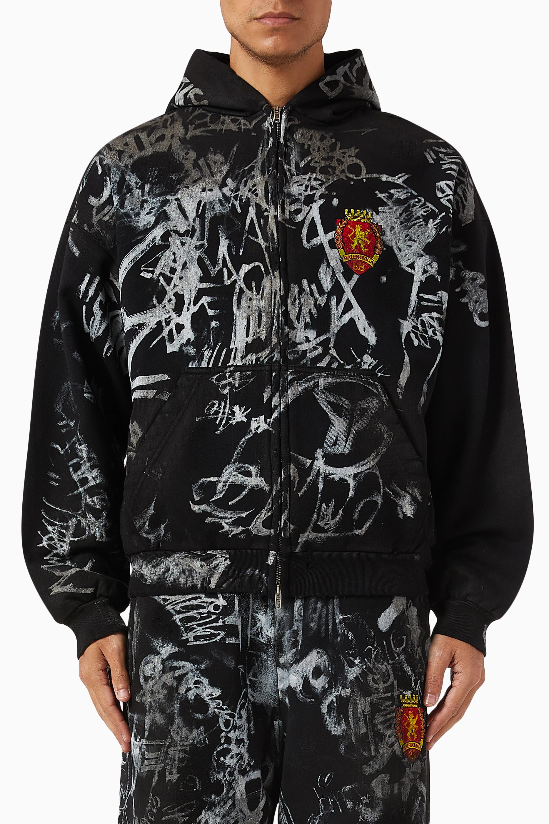 Buy Balenciaga Black Unisex Skater Zip-up Hoodie Medium-fit in