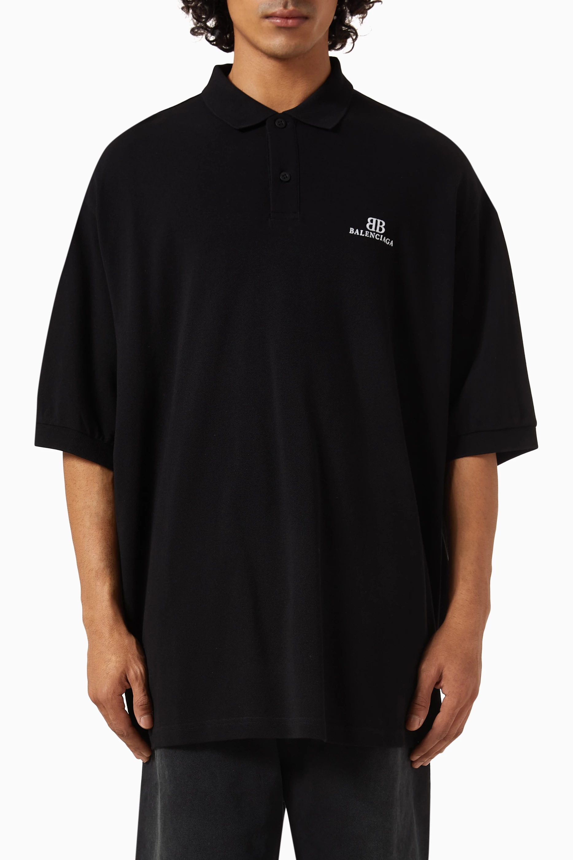 Buy Balenciaga Black BB Classic Oversized Polo Shirt in Cotton pique for Men Online Ounass Kuwait