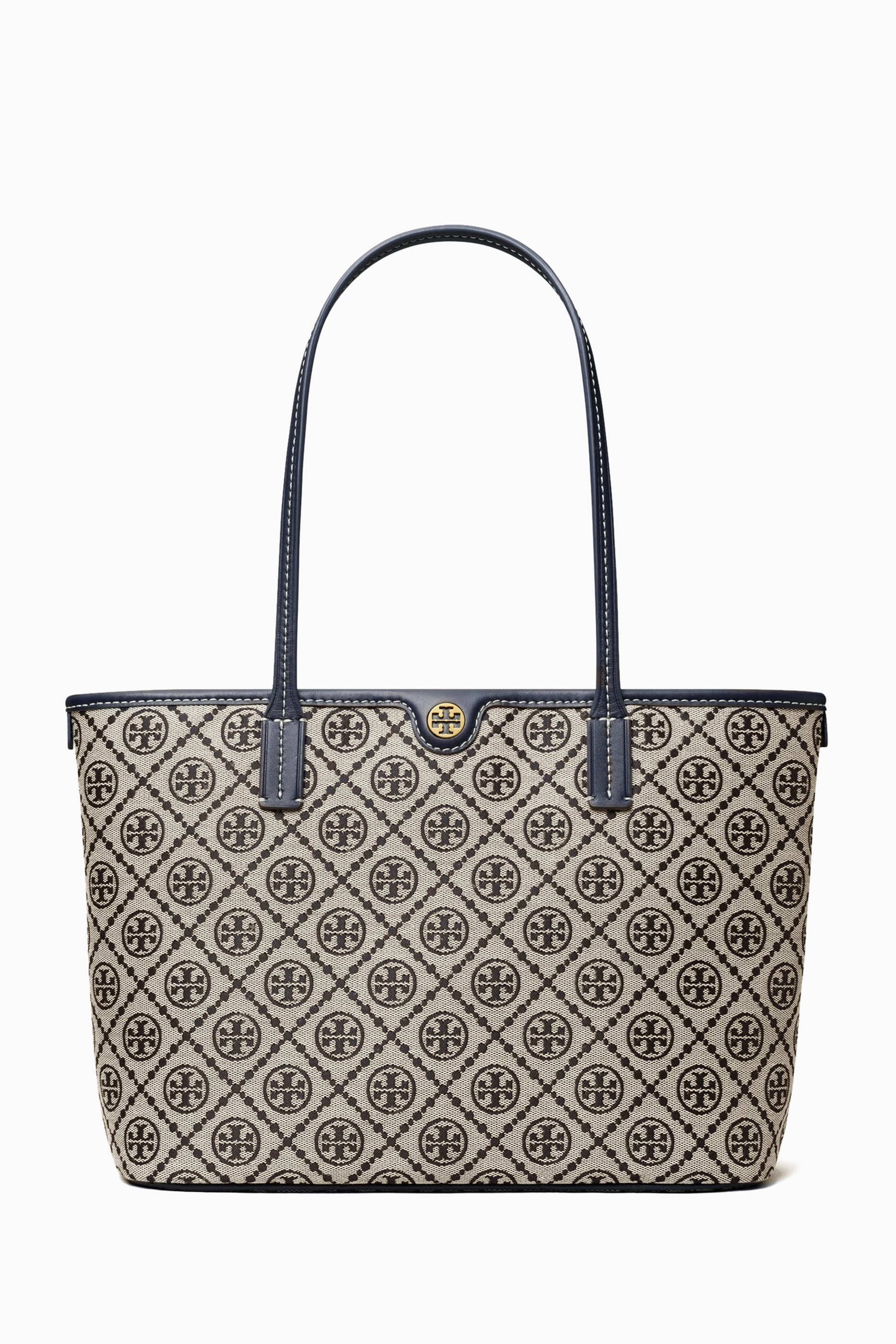 Buy Tory Burch Blue Small T Monogram Zip Tote Bag in Woven