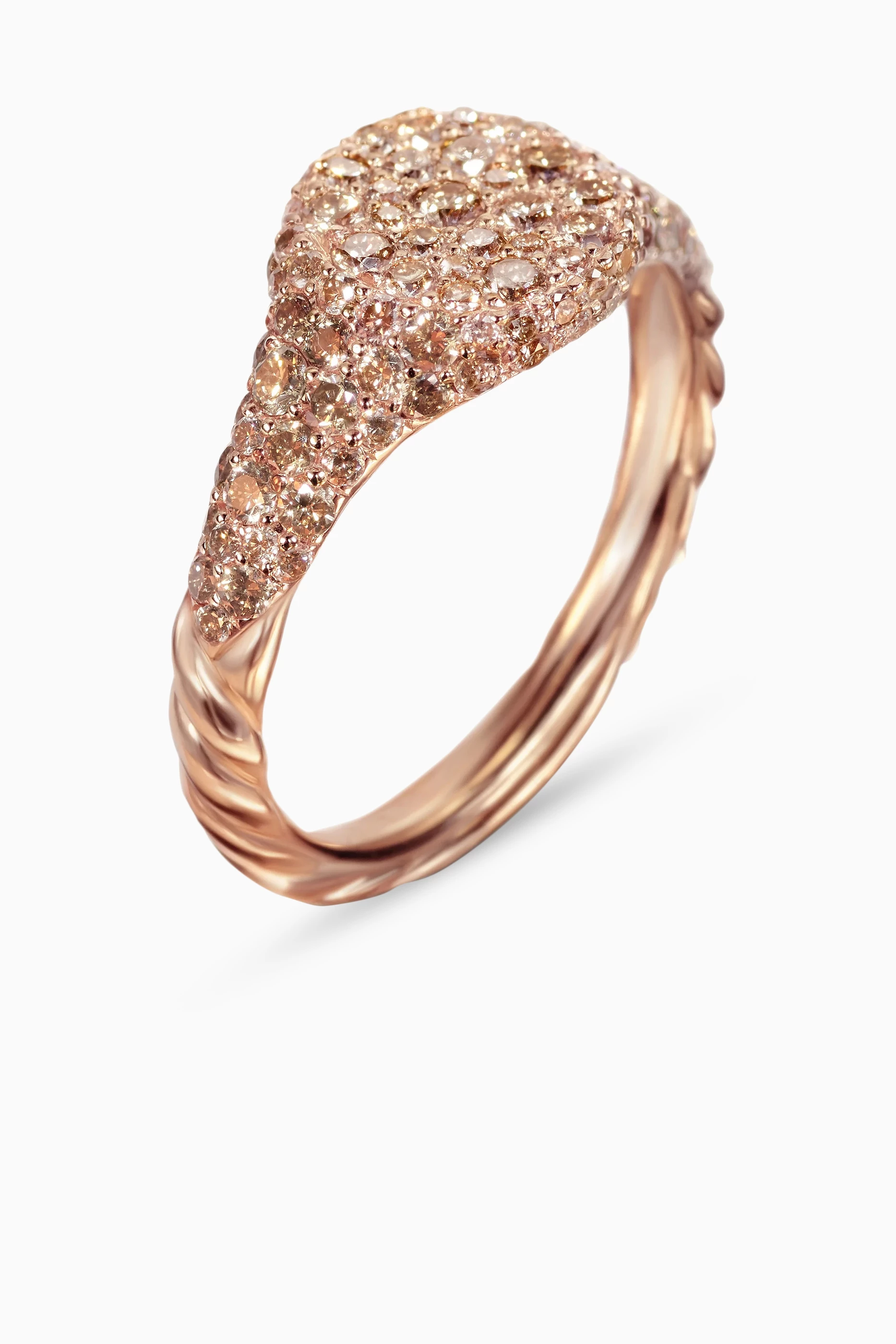 Buy David Yurman Yellow Petite Pavé Pinky Ring in 18kt Rose-gold - Main Image