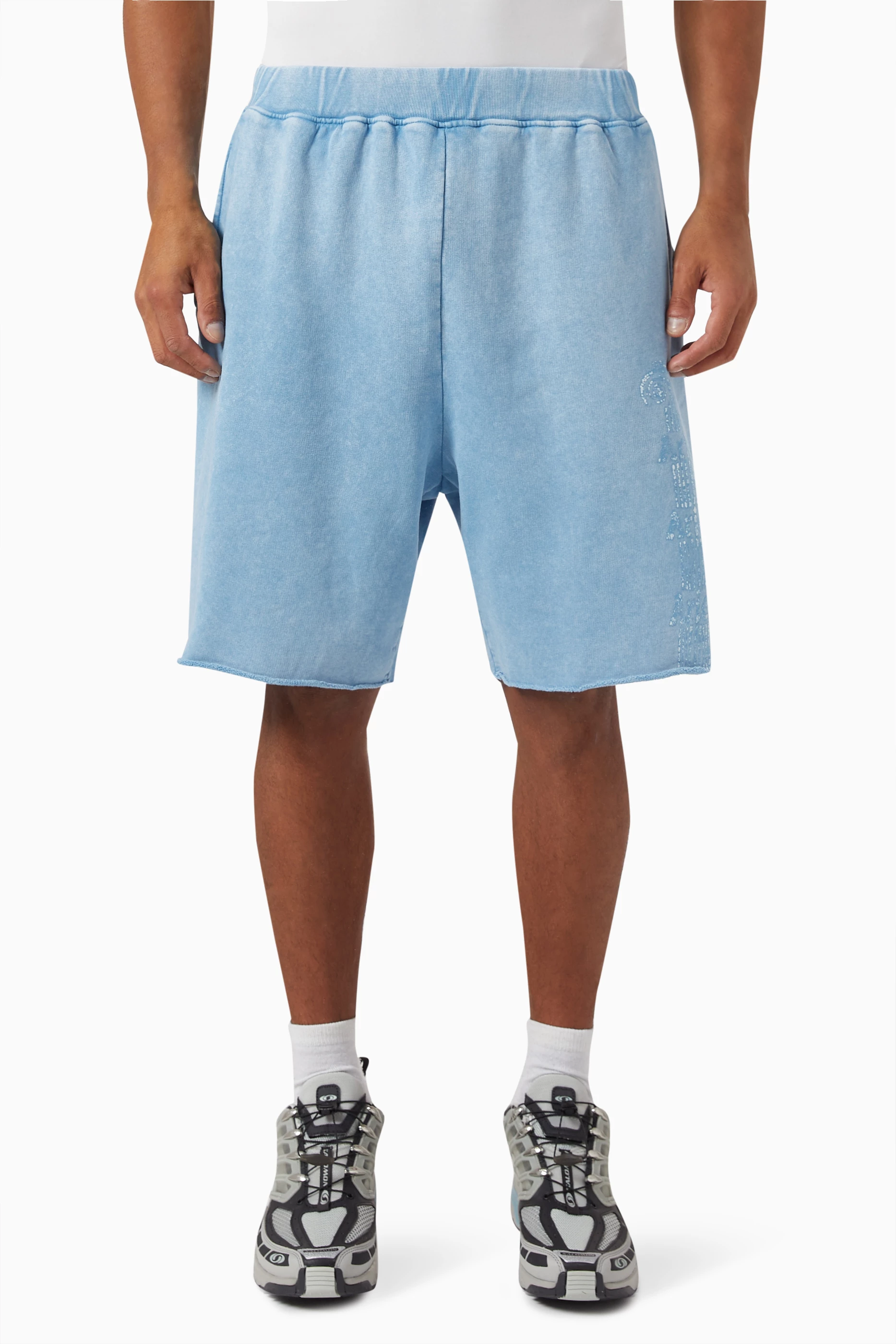 Buy Aries Blue Aged Ancient Column Sweatshorts in Cotton for Men 