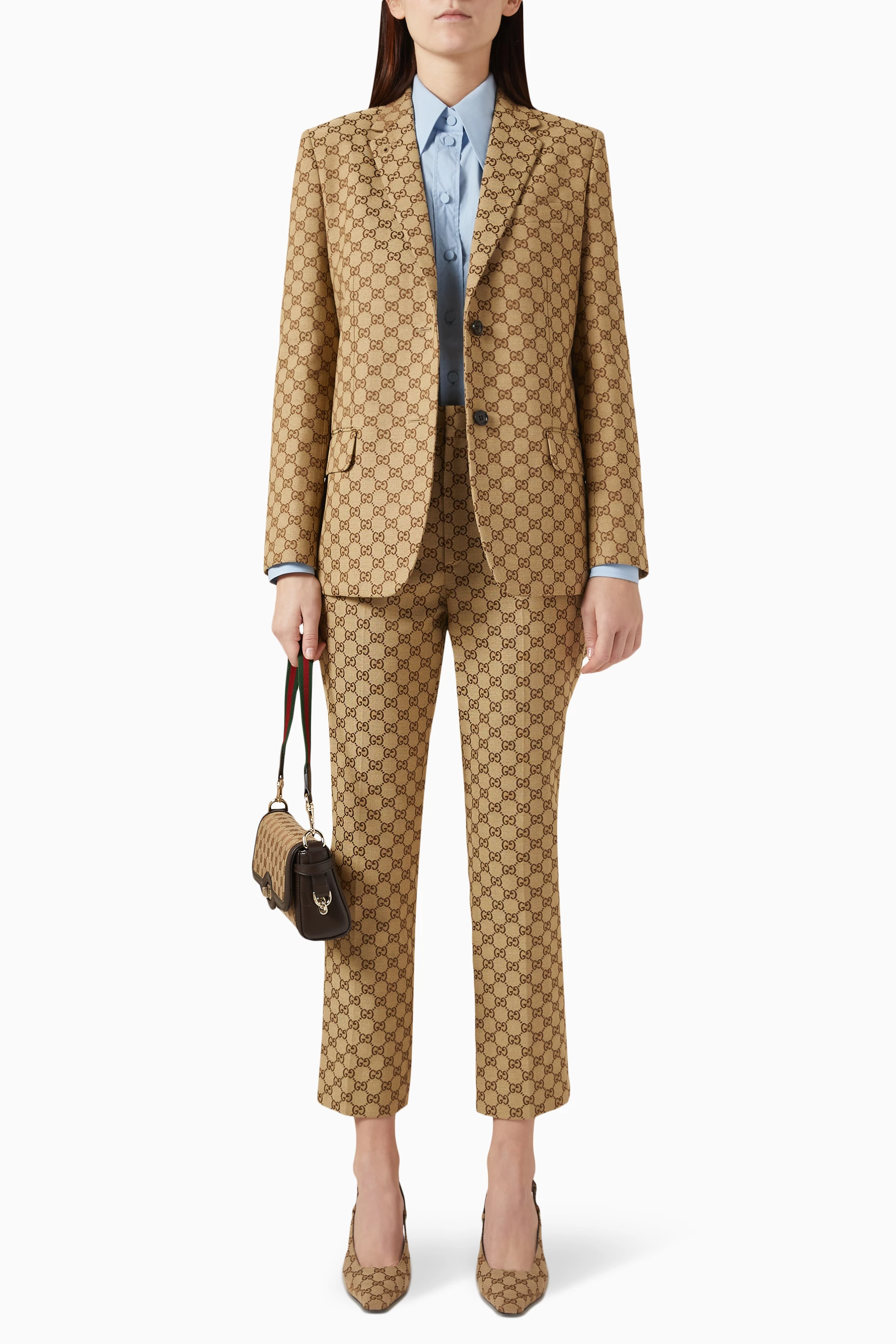 Buy Gucci Brown GG Monogram Blazer in Cotton-blend for Women