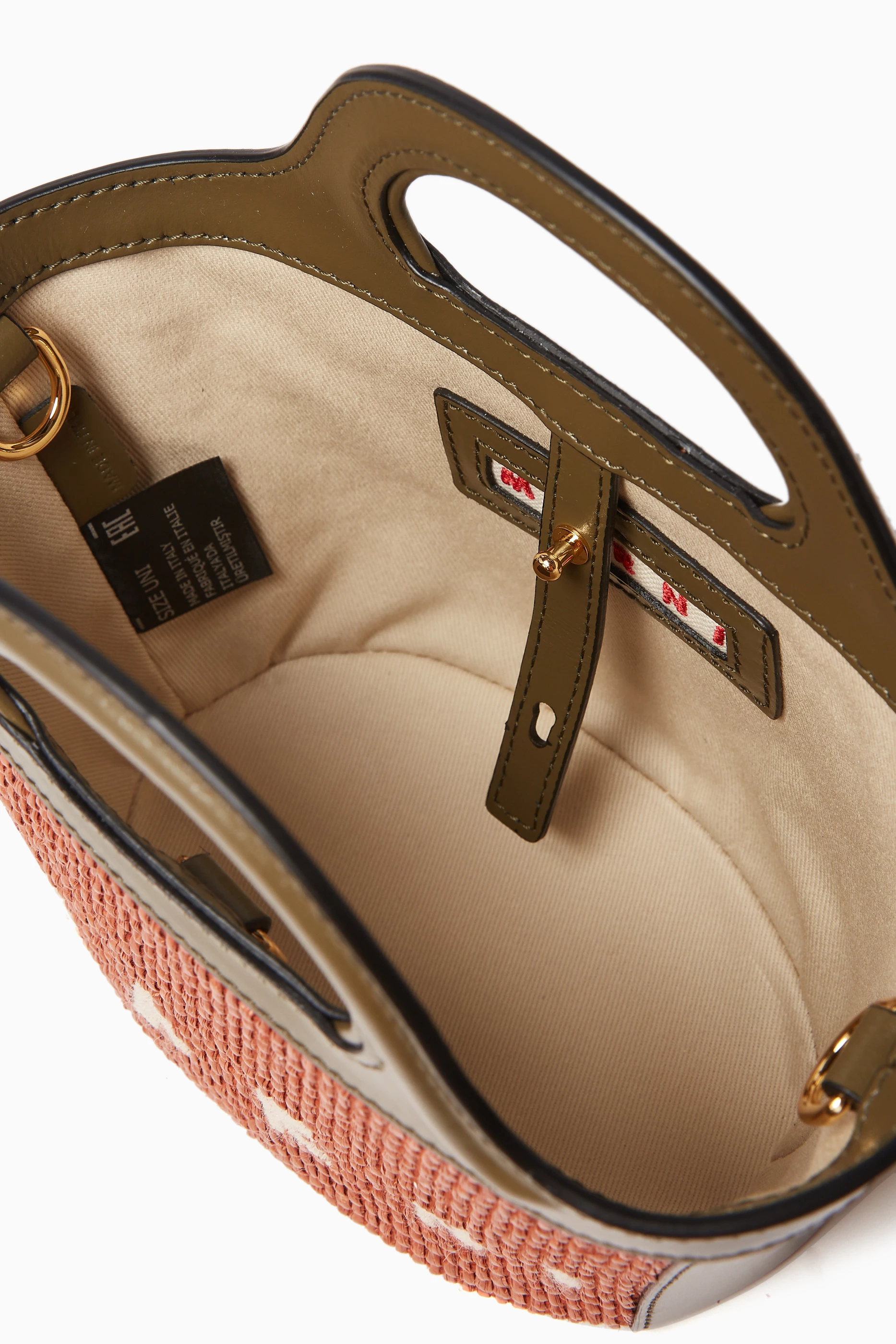 @735です。　　MARNI　TROPICALIA MICRO Tropicalia Micro Bag in brown leather and raffia-effect