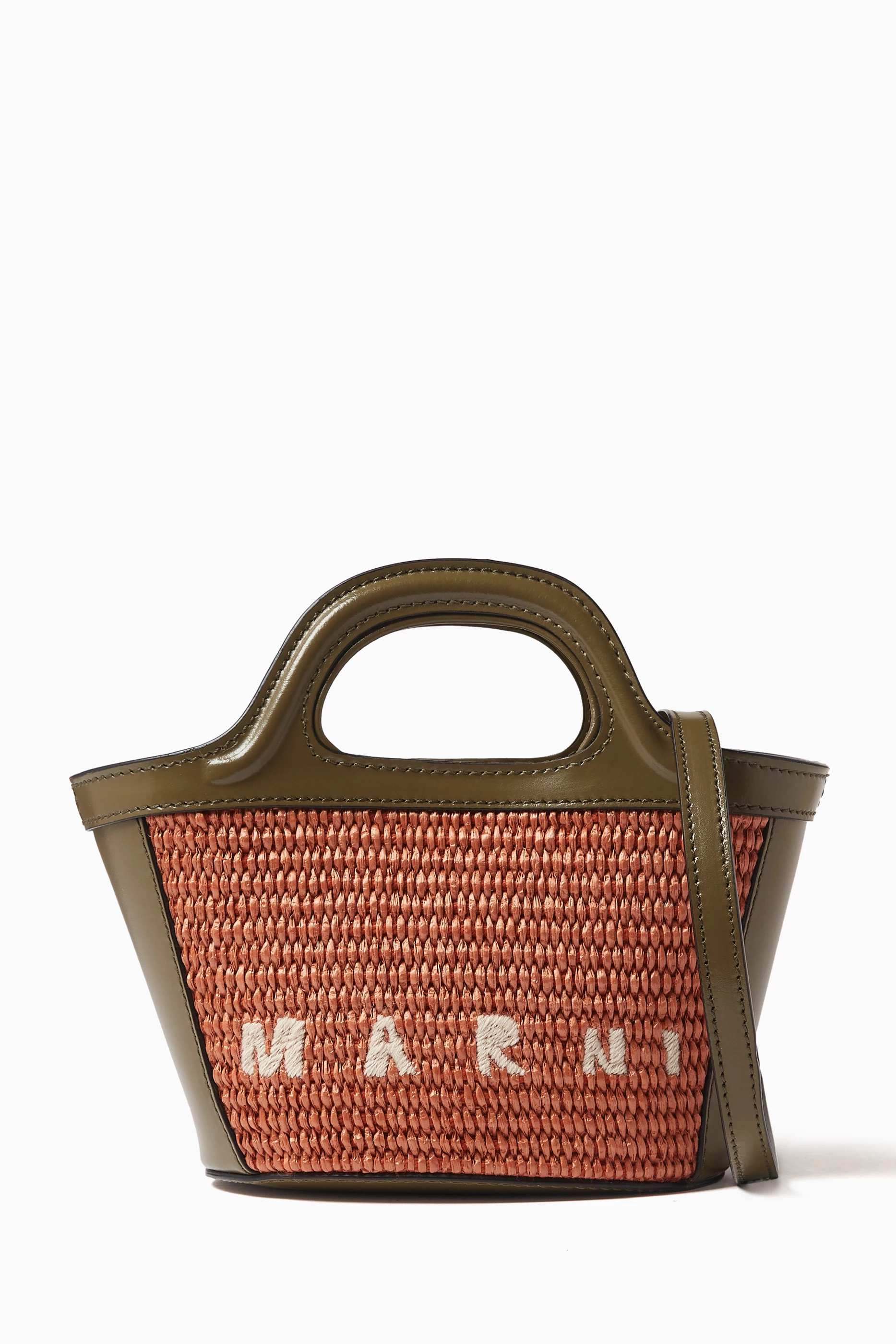 【関税＆送料込み】Marni Micro Bag Tropicalia Tropicalia Micro Bag in brown leather and raffia-effect