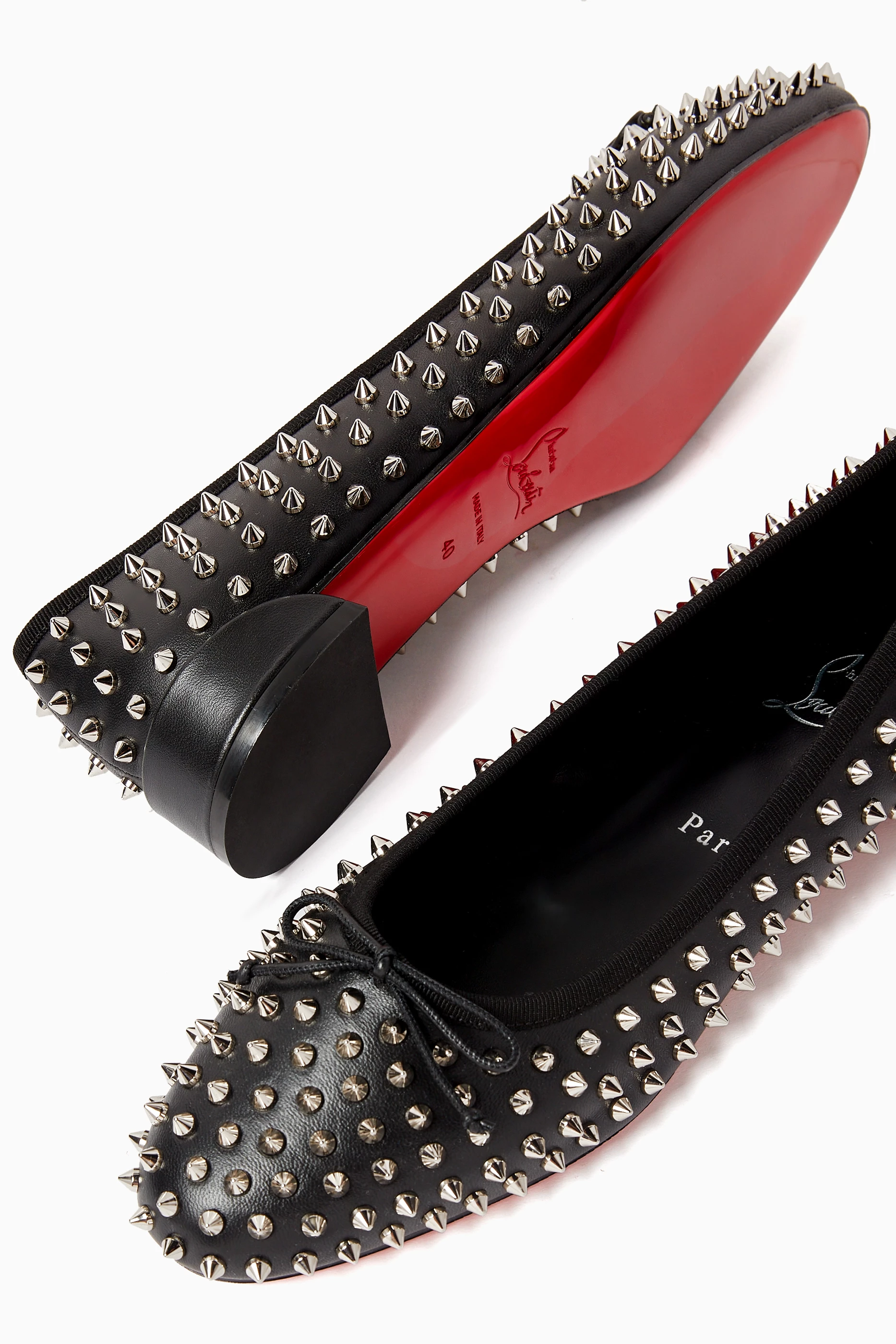 Buy Christian Louboutin Black Sweetie Jane Spike Flats in Leather for Women Online Ounass Kuwait