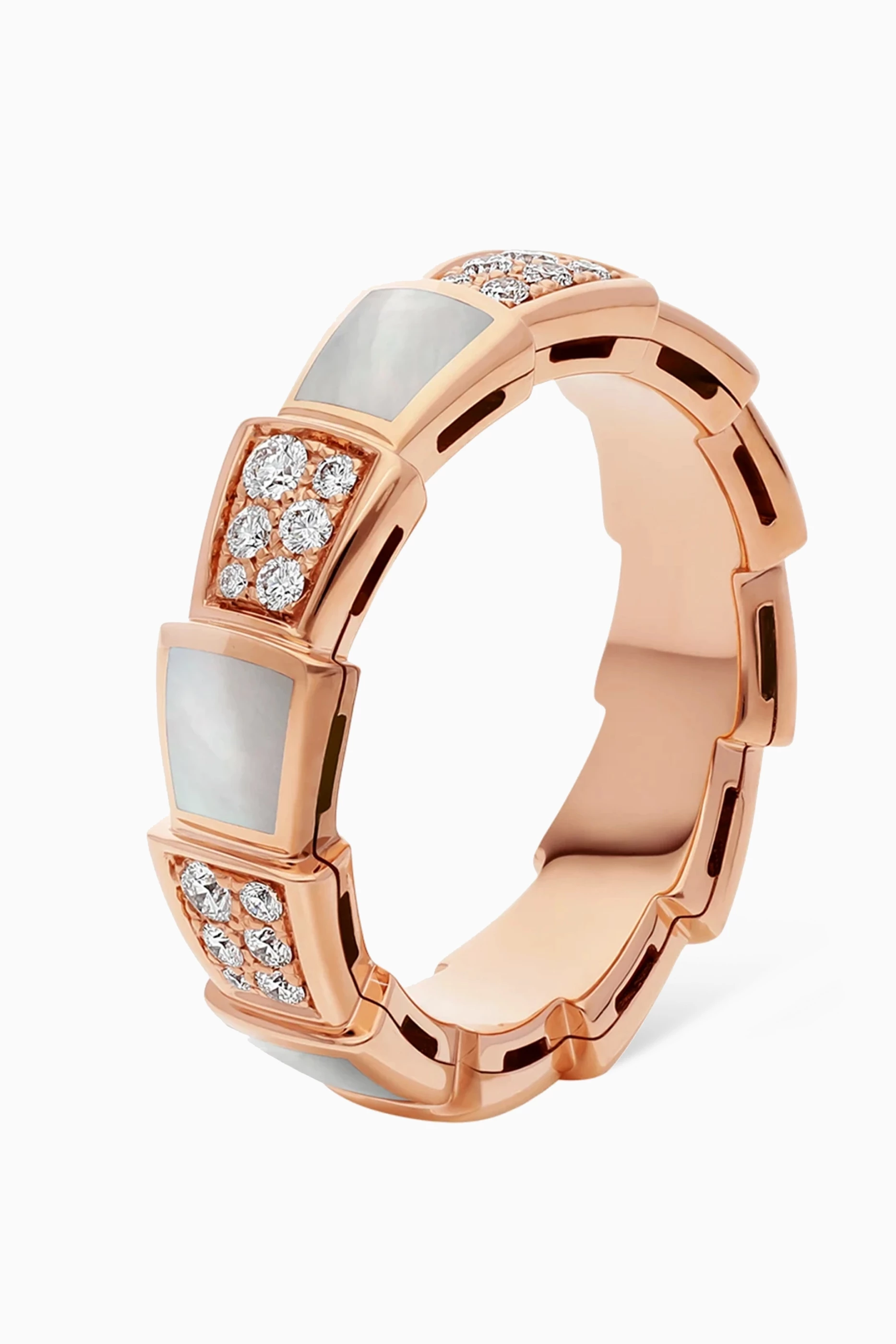 Buy BVLGARI Rose Gold Serpenti Viper Diamond Mother of Pearl Ring in 18kt Rose Gold for Women Online Ounass Kuwait
