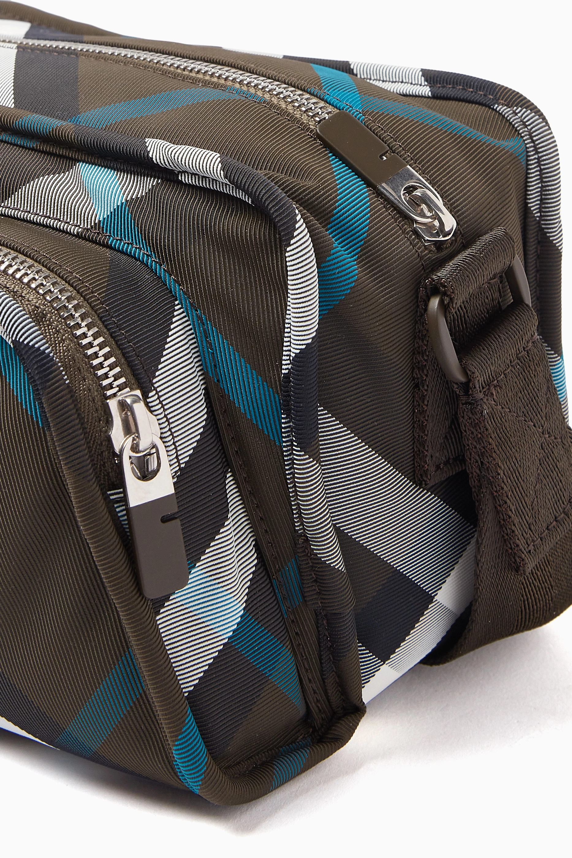 Buy Burberry Black Shield Camera Bag in Check Fabric for Men