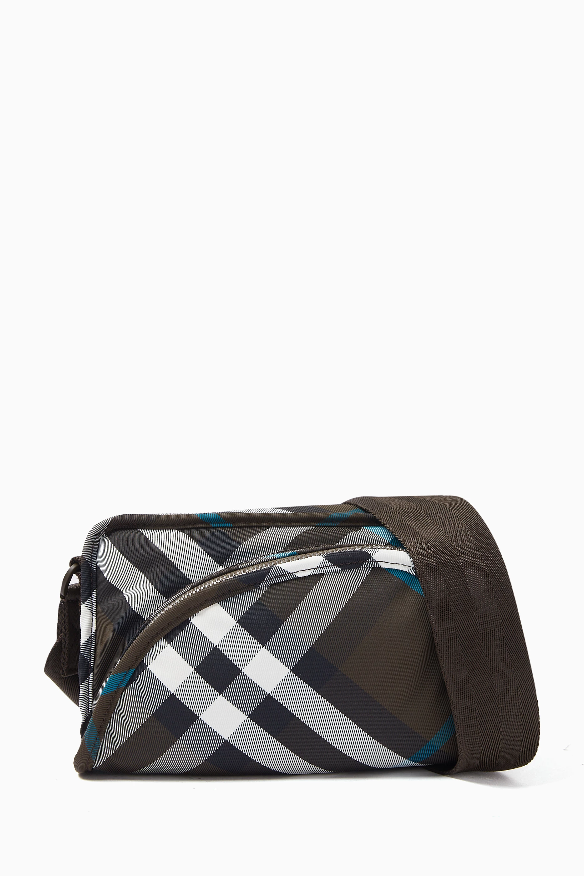 Buy Burberry Black Shield Camera Bag in Check Fabric for Men