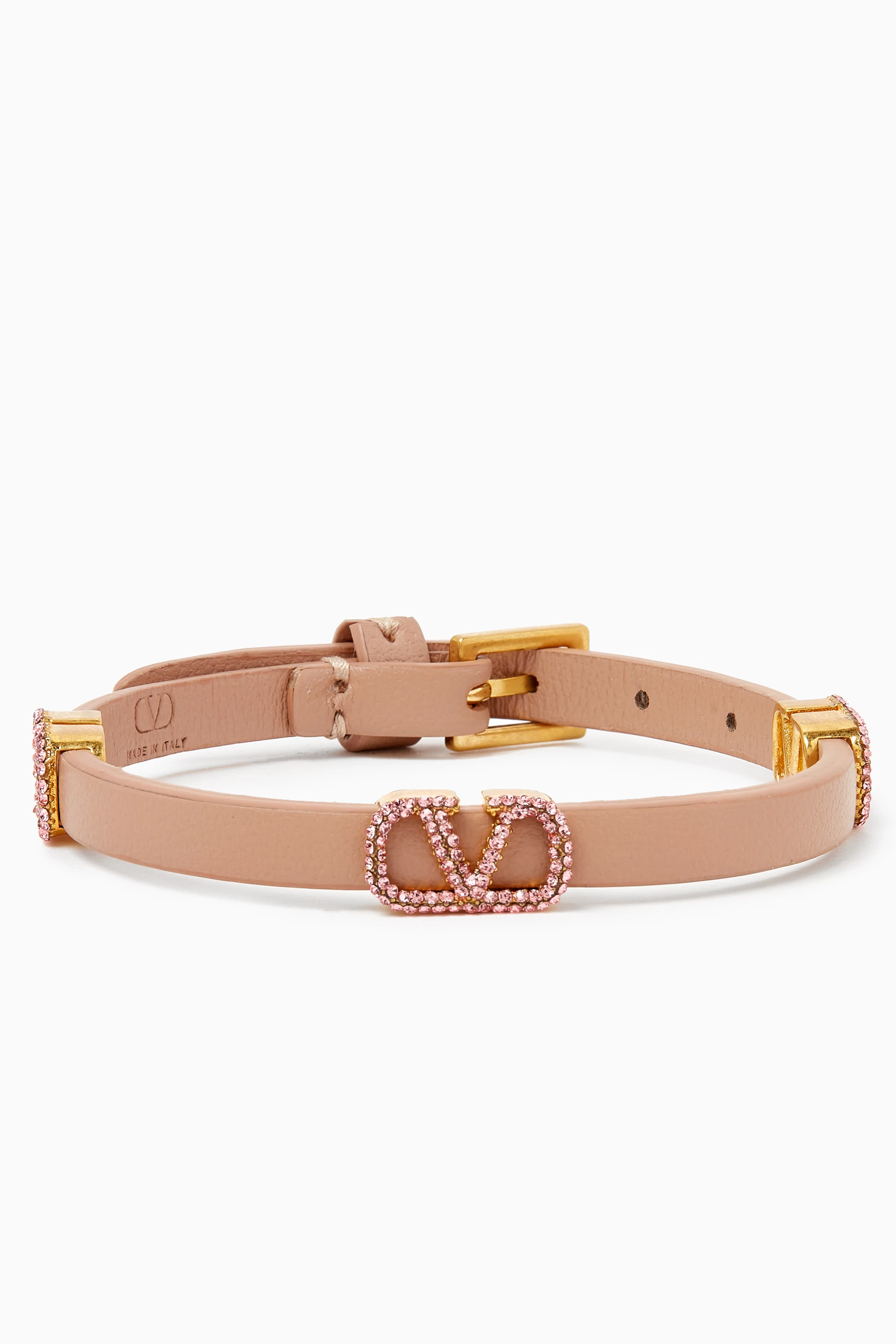 Buy Valentino Garavani Pink Valentino Garavani VLOGO Strass Bracelet in Leather for Women Online Ounass Kuwait