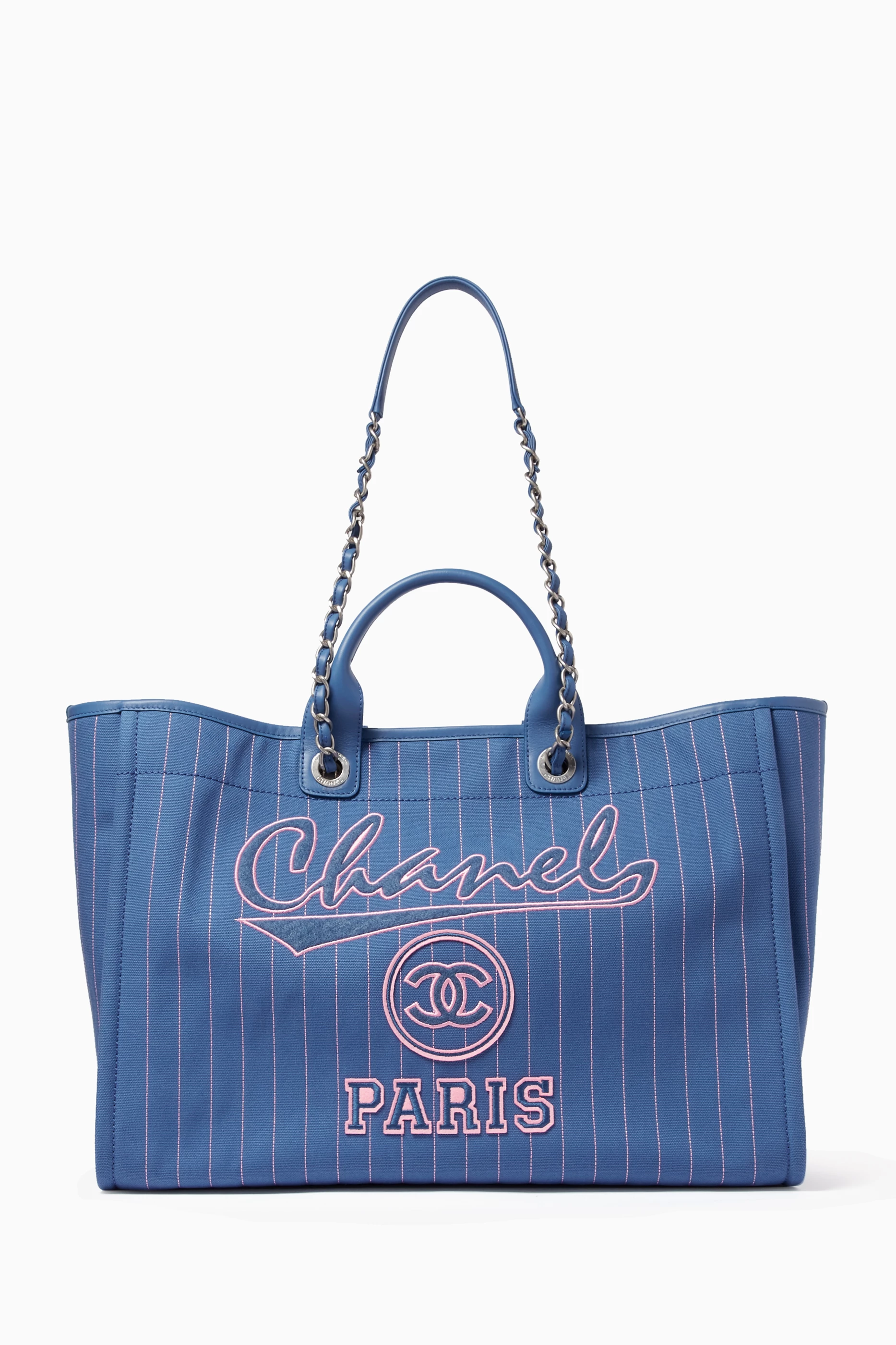 Buy Chanel Pre Loved Blue Unused Large Deauville Tote Bag in Canvas for Women Online Ounass Kuwait