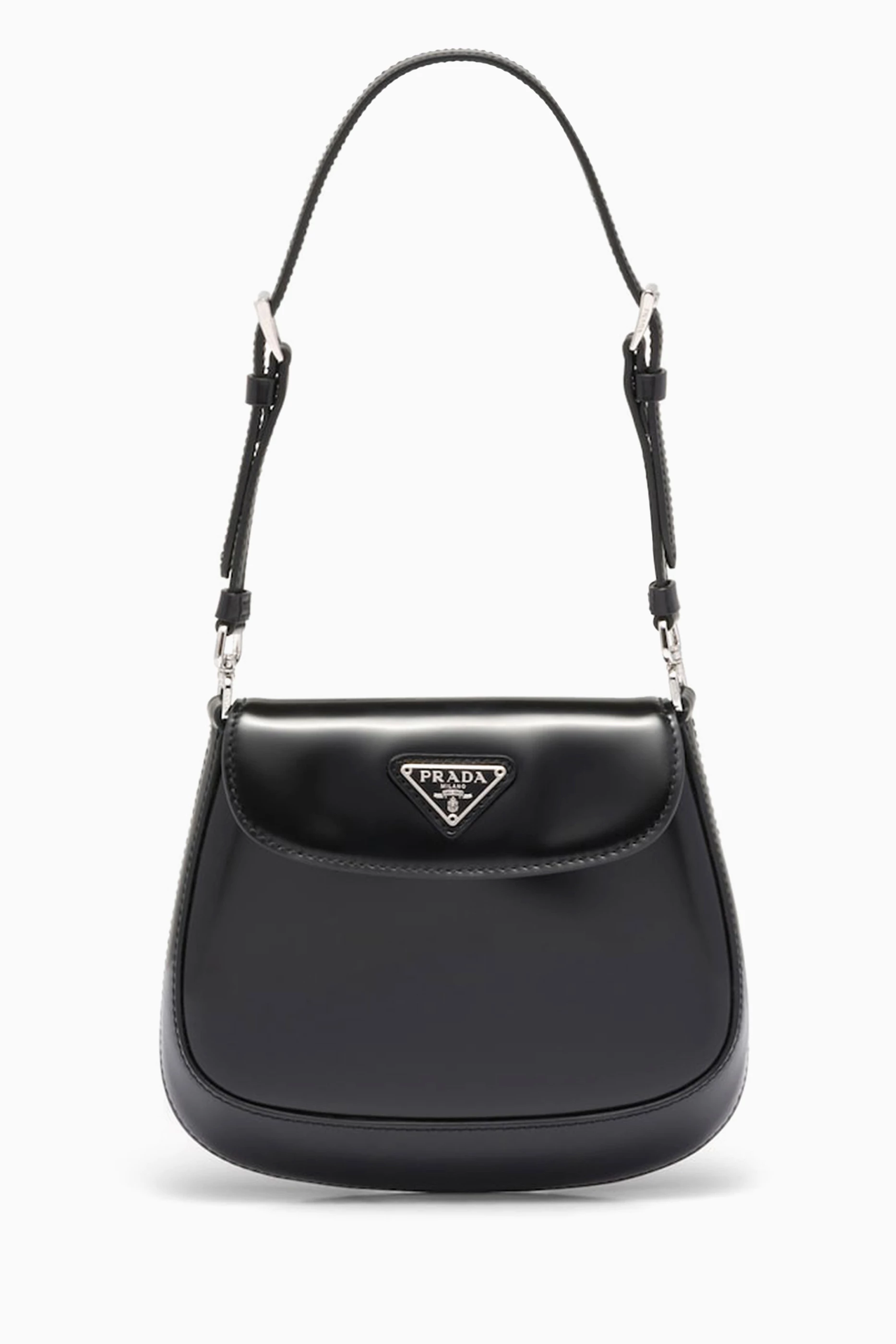 Buy Prada Black Cleo Shoulder Bag in Brushed Leather for Women