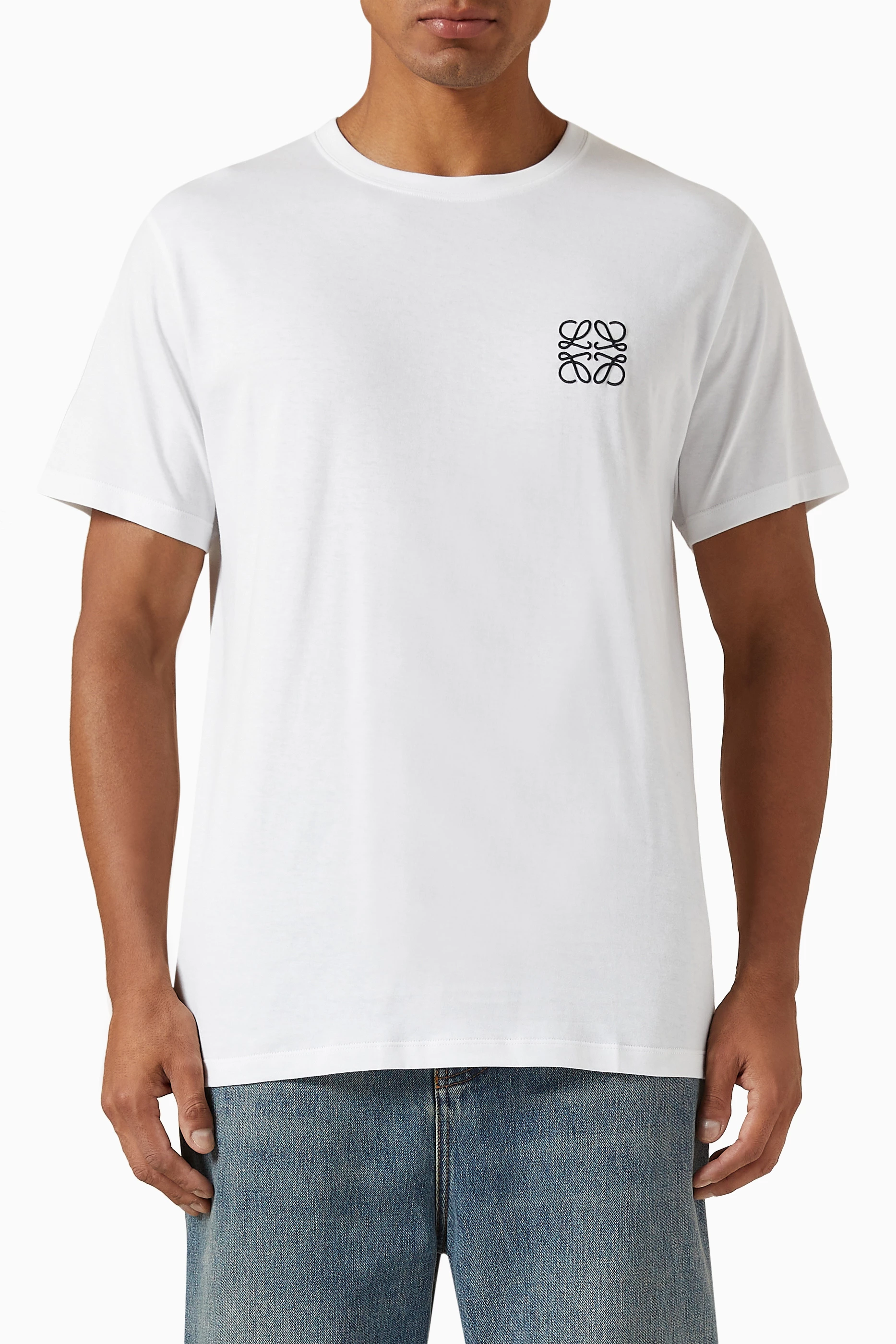 Buy LOEWE White Anagram Logo T-shirt in Cotton for Men Online