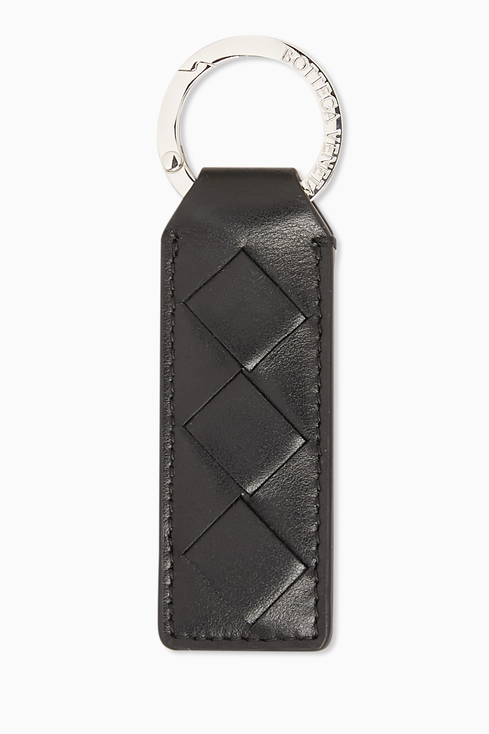 Buy Bottega Veneta Black Tab Key Ring in Intrecciato Leather for