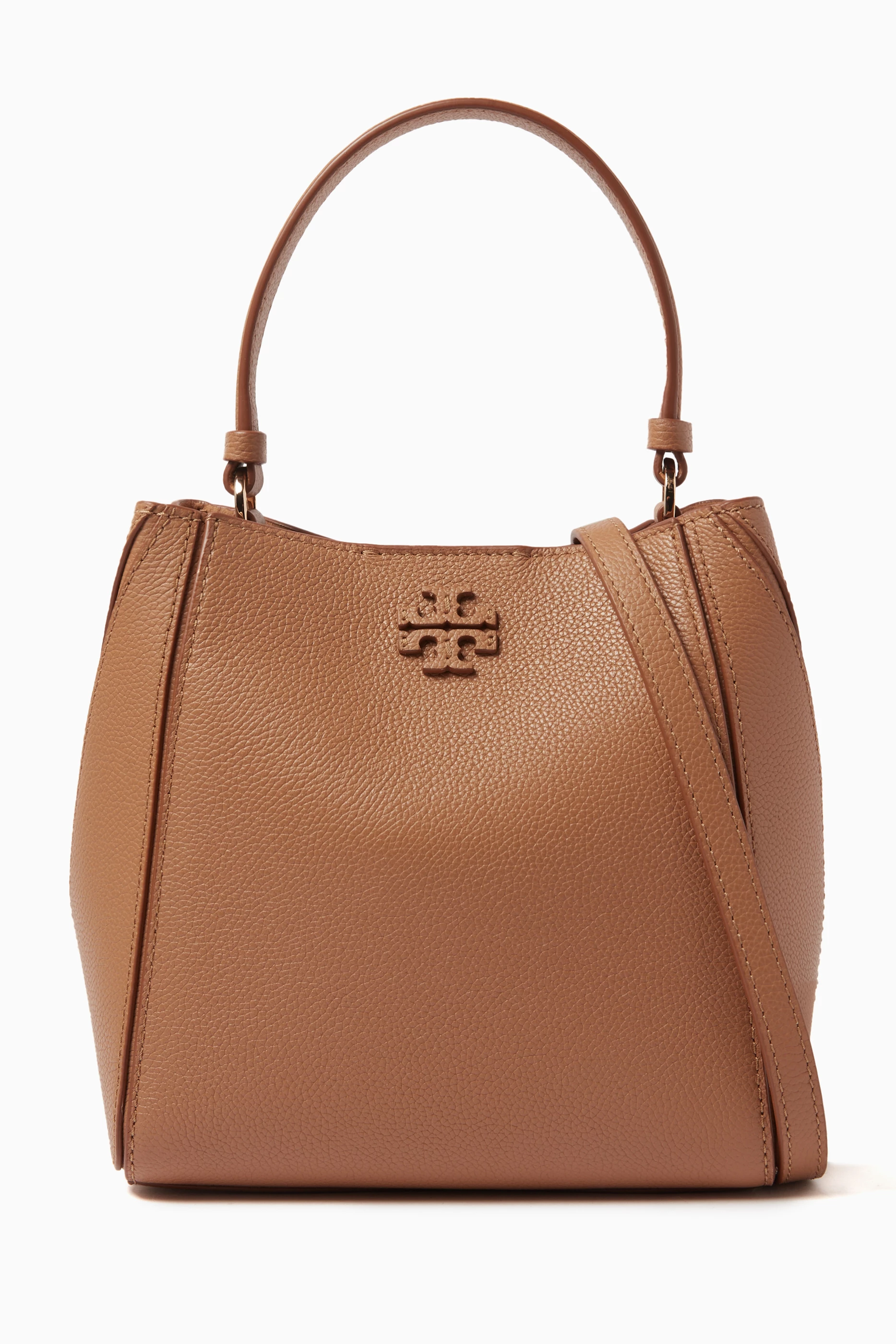 Buy Tory Burch Neutral Small Mcgraw Bucket Bag in Pebbled Leather 