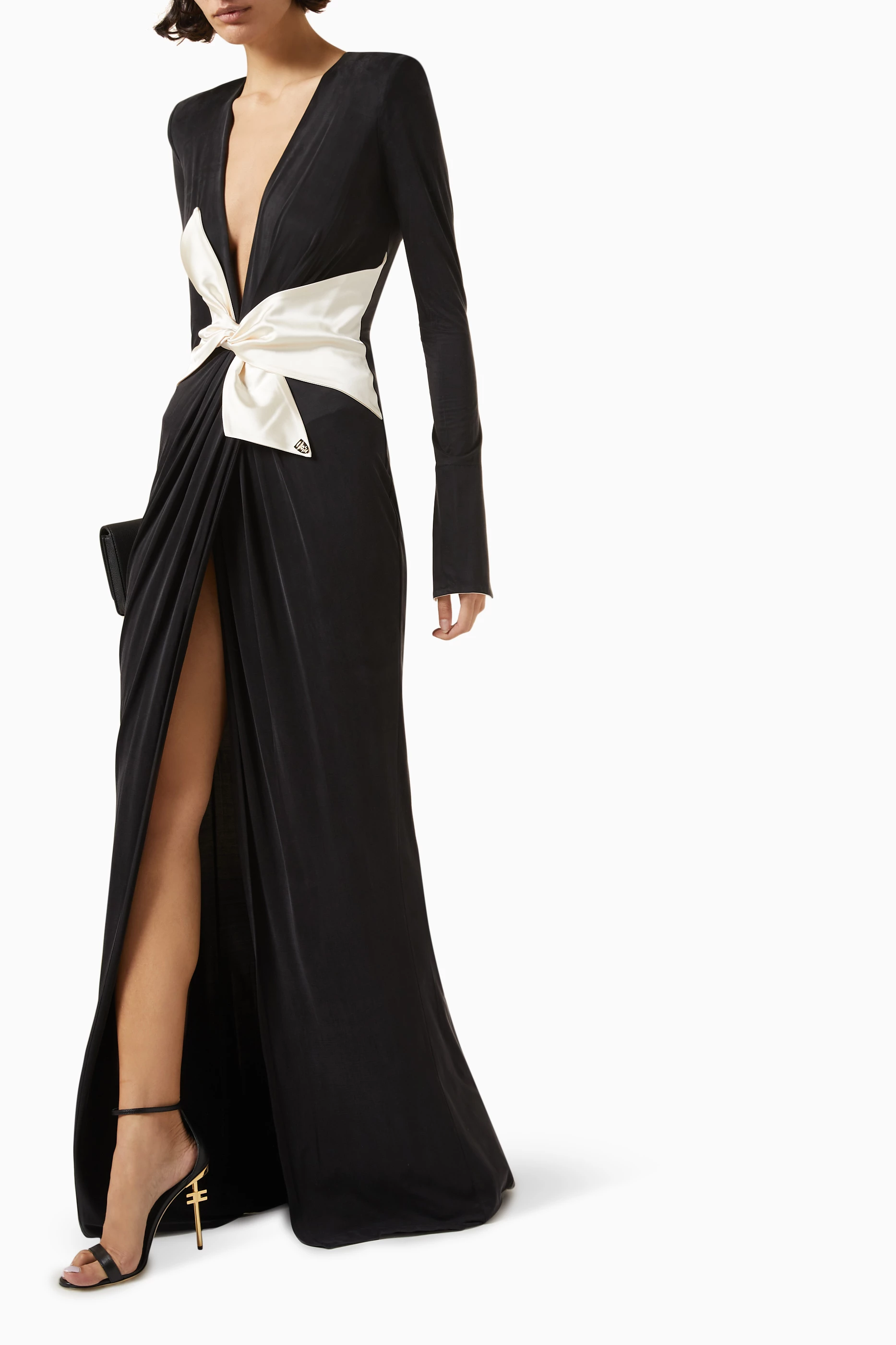 ElisabettaFranchi◆Maxi Dress inDraped Jersey サッシュベルト 217357557_black_fr.jpg?ts=