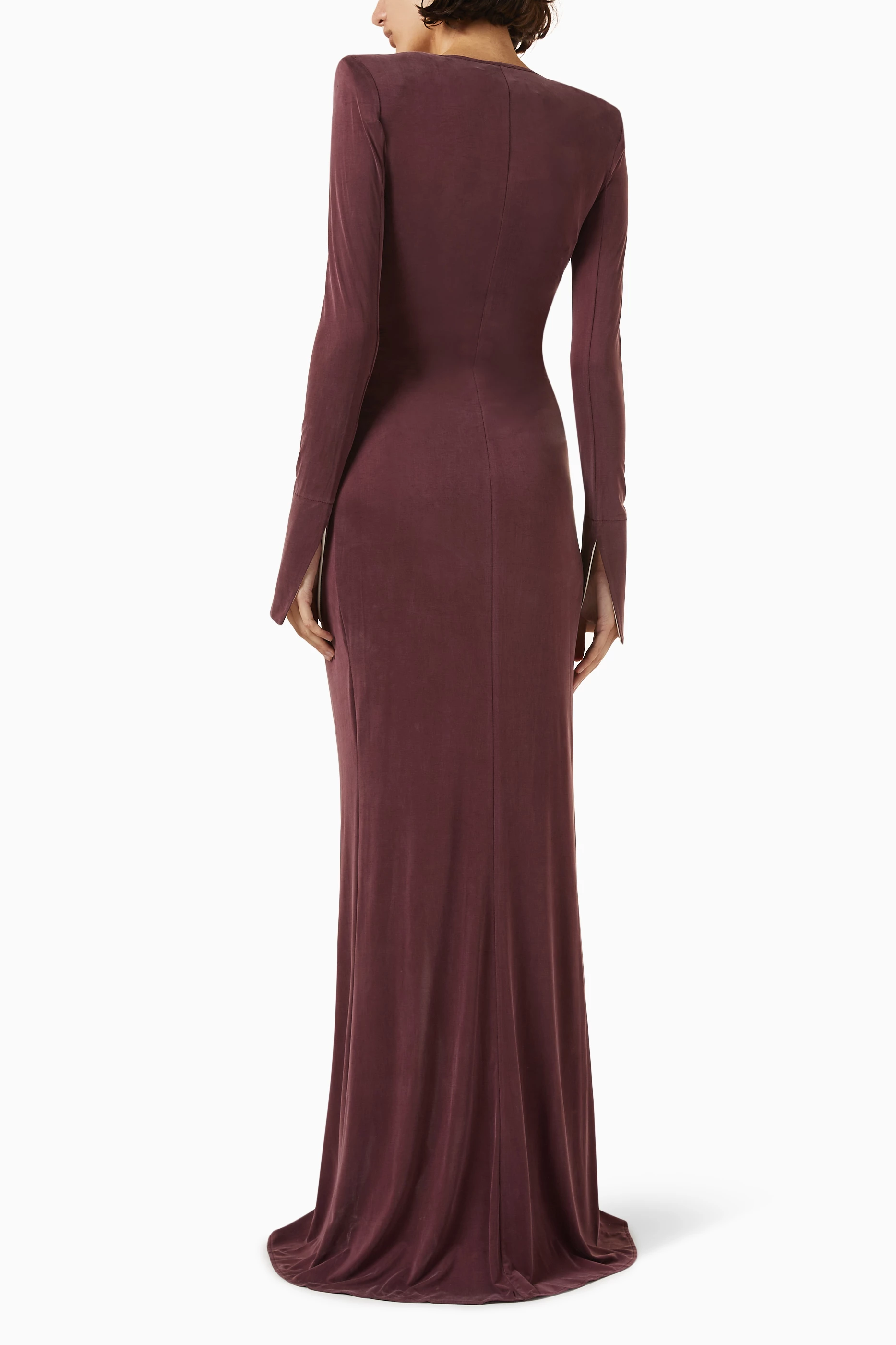 ElisabettaFranchi◆Maxi Dress inDraped Jersey サッシュベルト Buy Elisabetta Franchi Burgundy Sash Belt Maxi Dress in