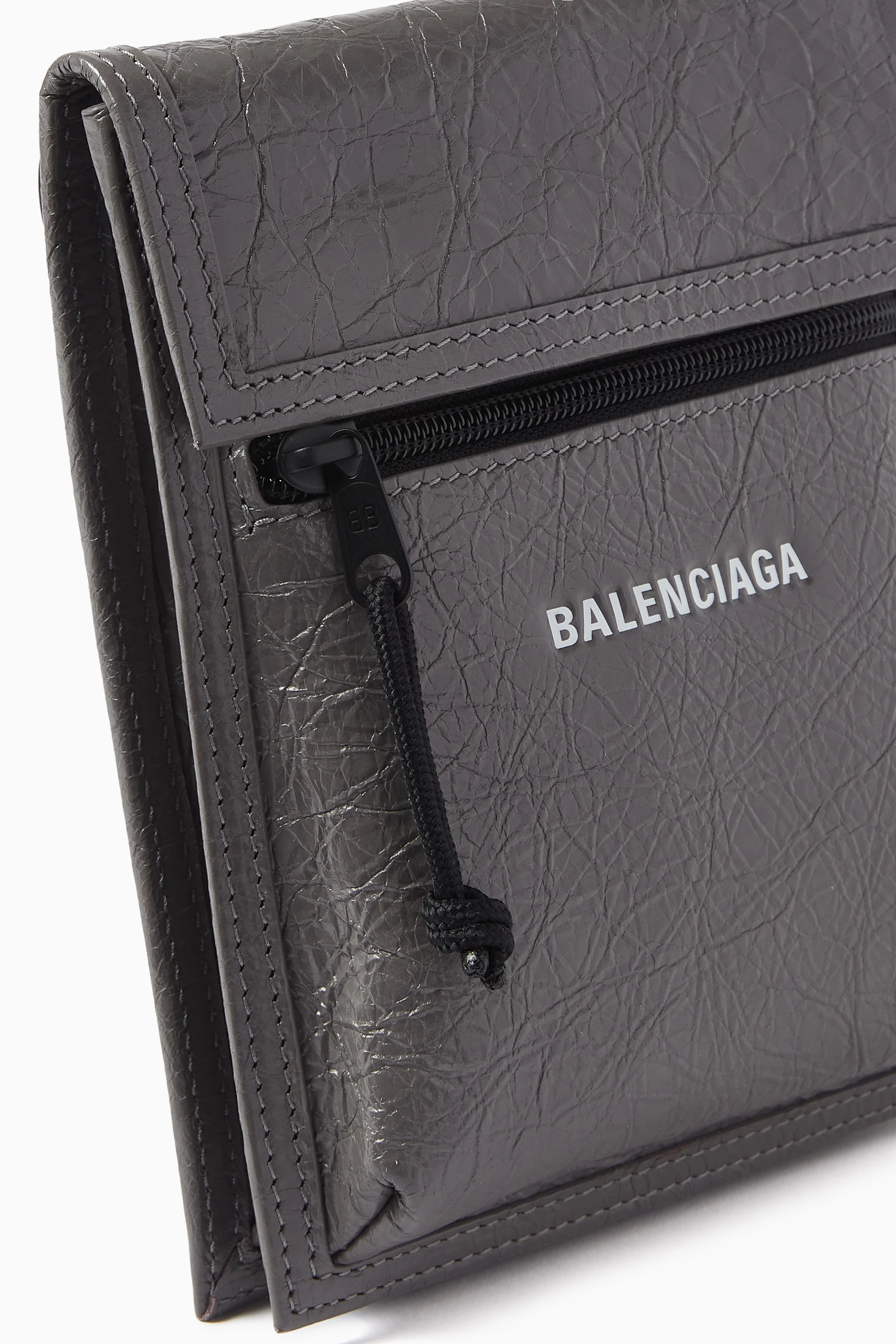 Buy Balenciaga Grey Small Explorer Pouch Bag in Leather for Men
