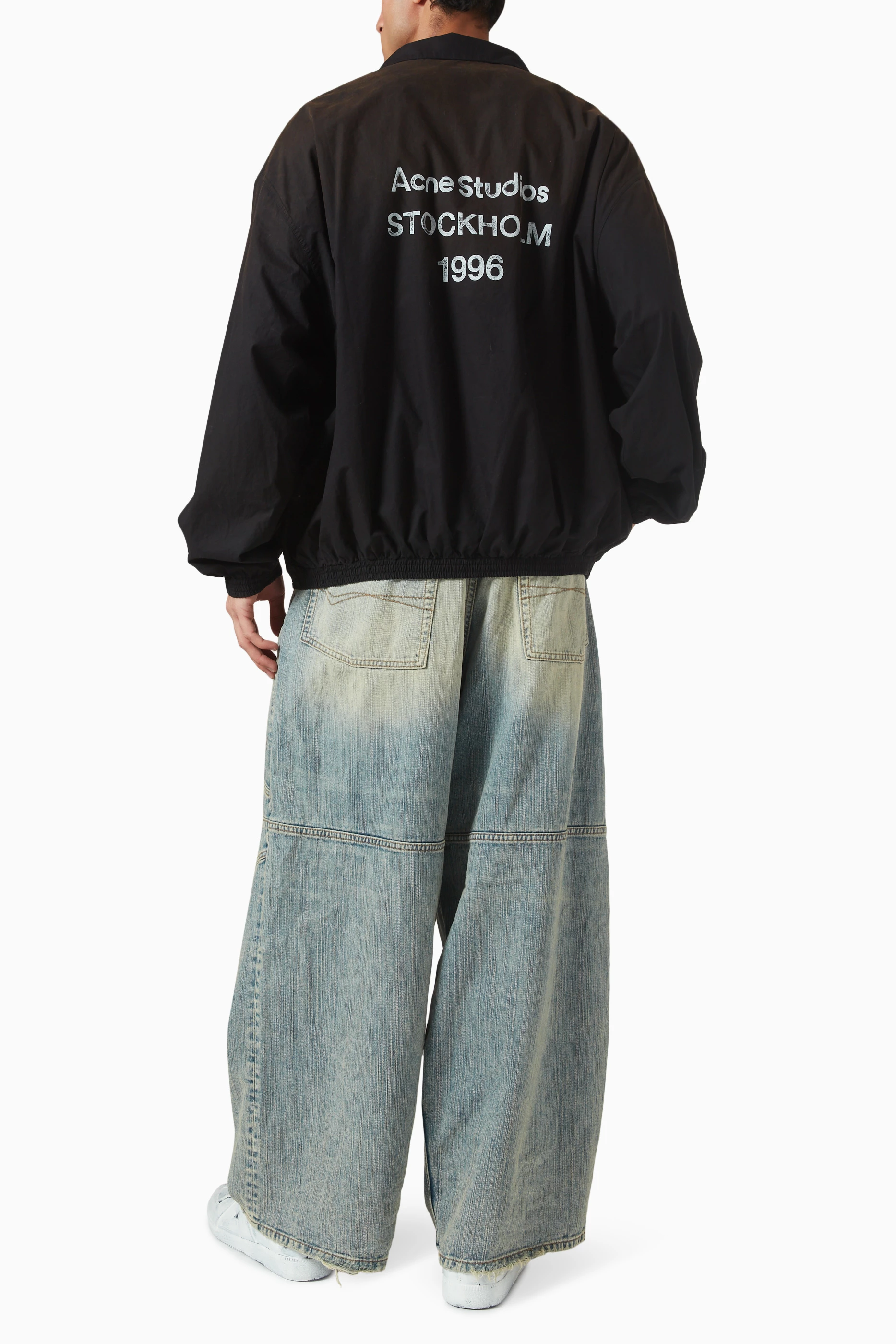Buy Acne Studios Black Logo Zipper Jacket in Cotton Poplin for Men