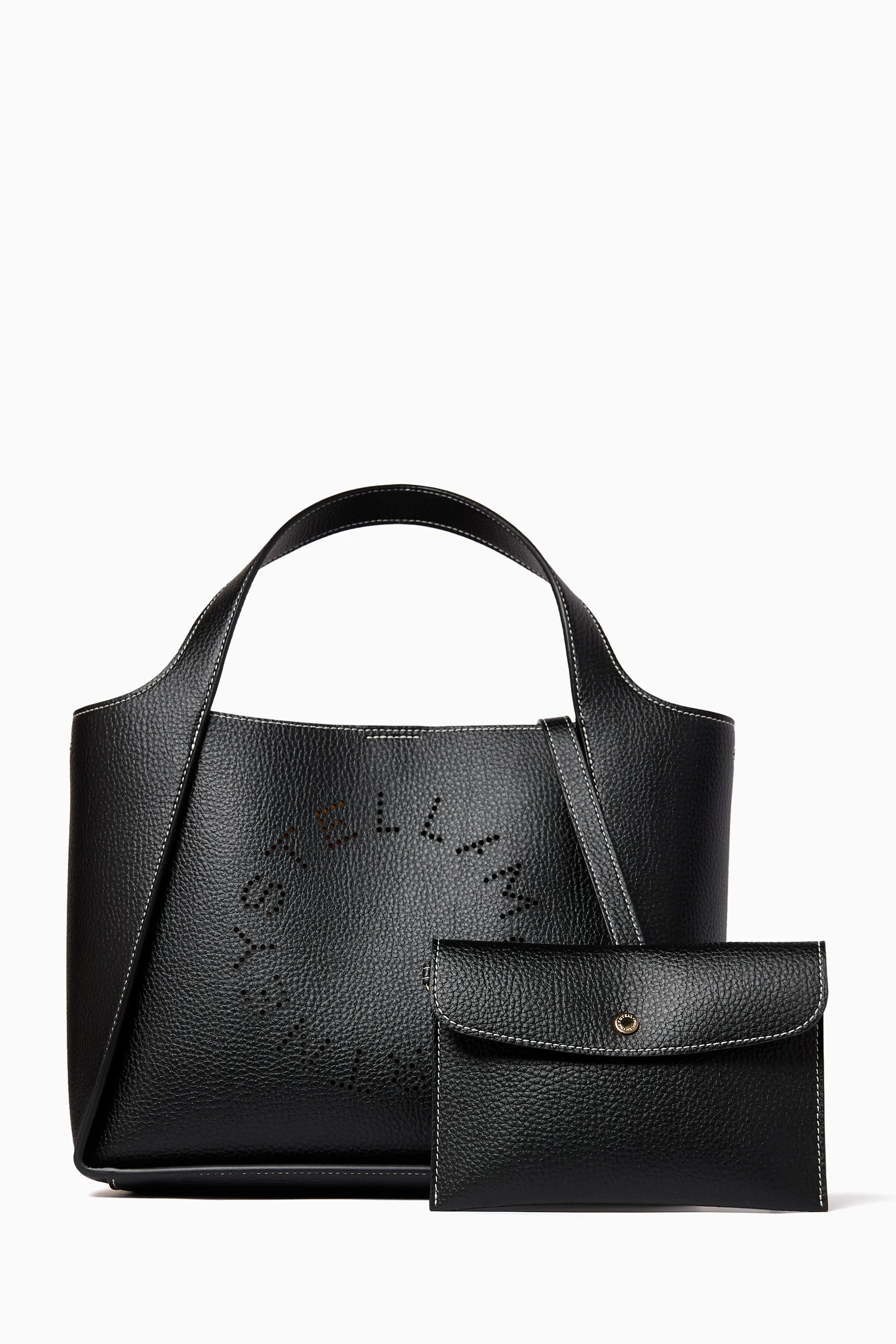 【関税&送料込】Stella Mccartney Black Medium Stella Logo Ba Stella McCartney Stella Logo faux-leather Tote Bag | Black