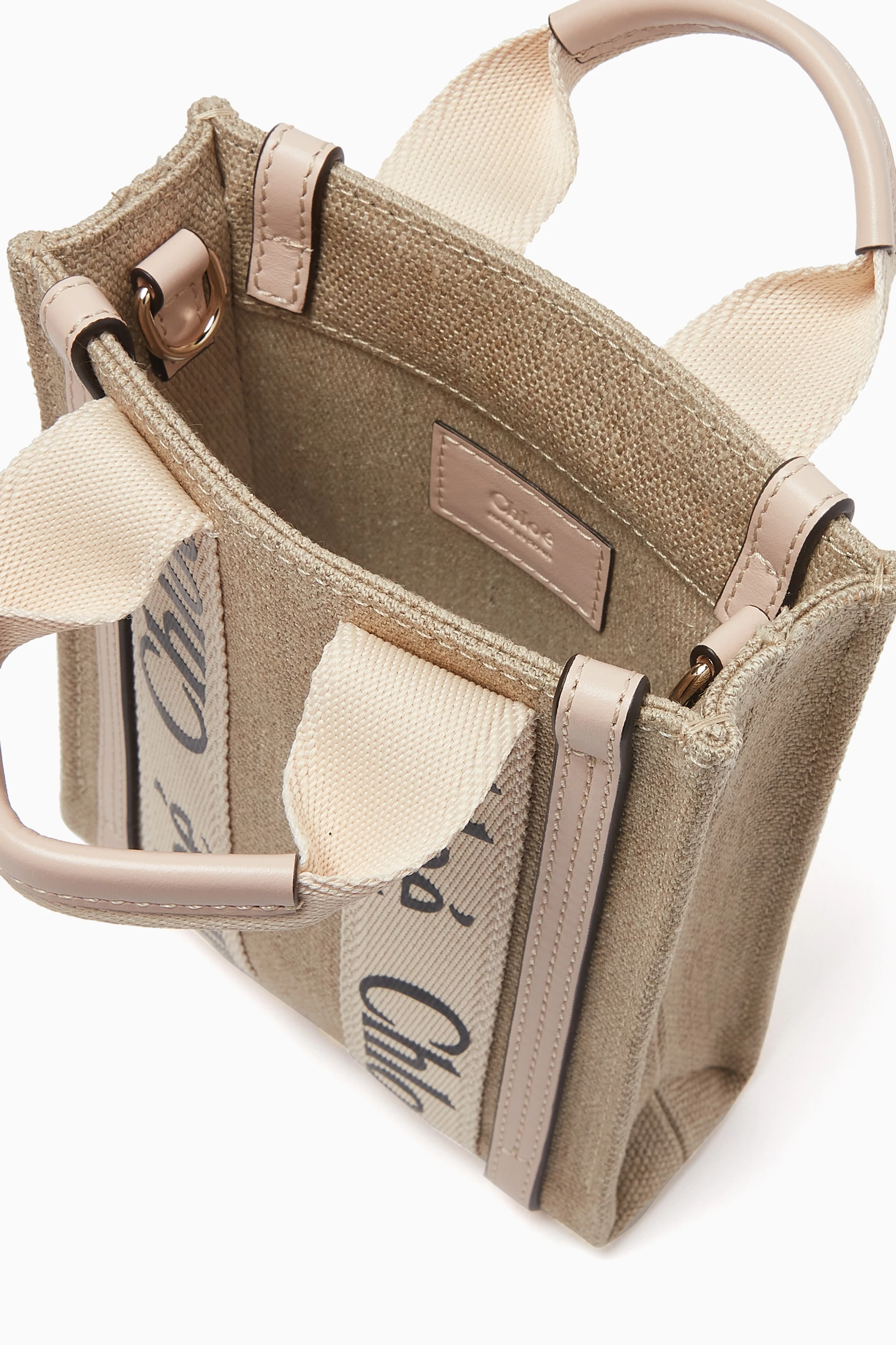 Buy Chloé Pink Mini Woody North South Tote Bag in Canvas for
