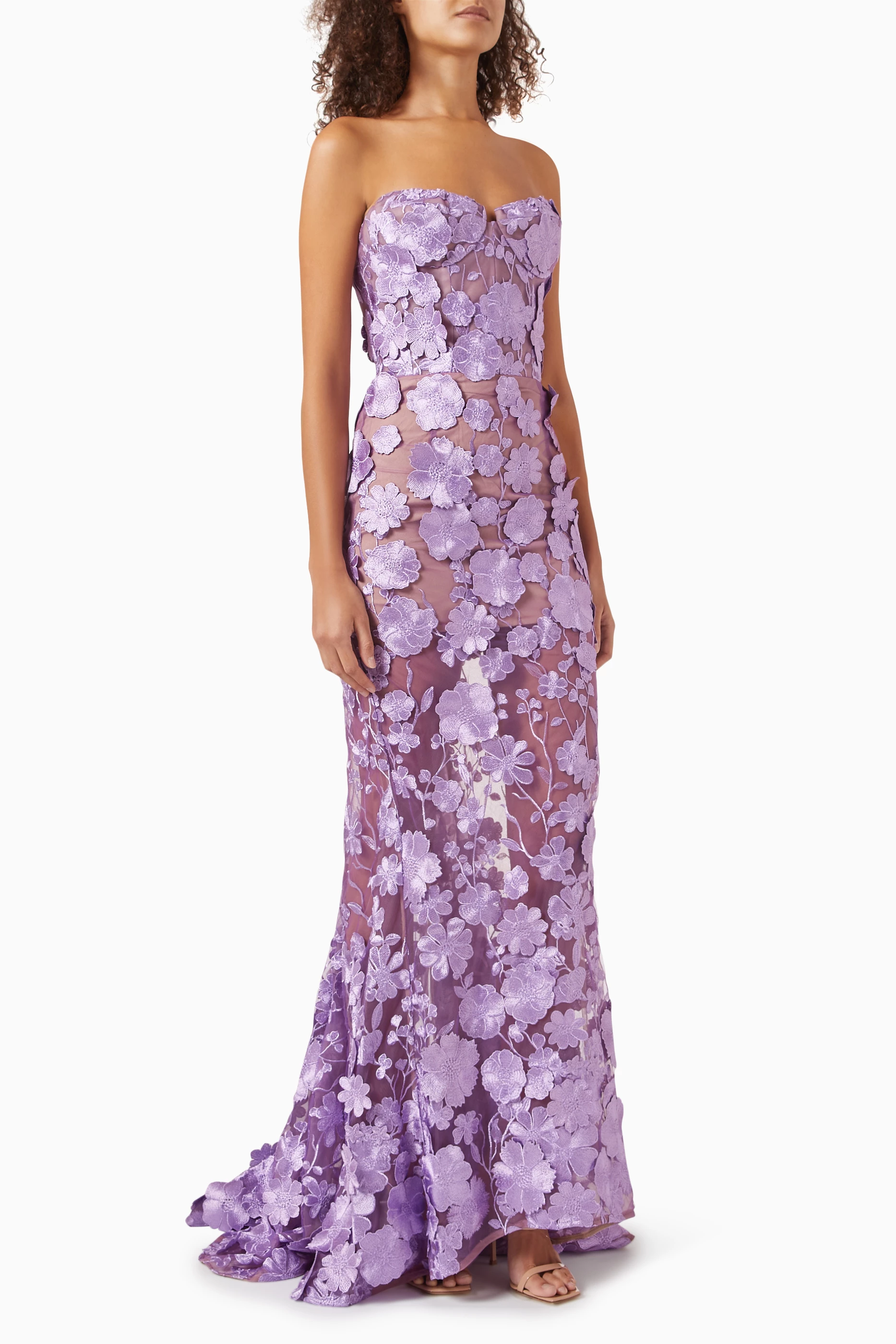 Buy Bronx and Banco Purple Jasmine Floral-appliquéd Gown for Women