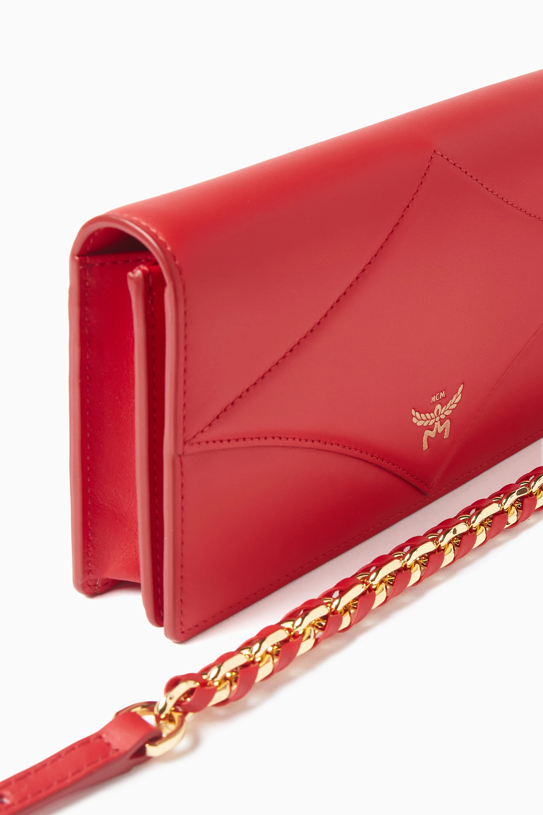 Buy MCM Red Large Diamond Chain Wallet in Spanish Calf Leather for