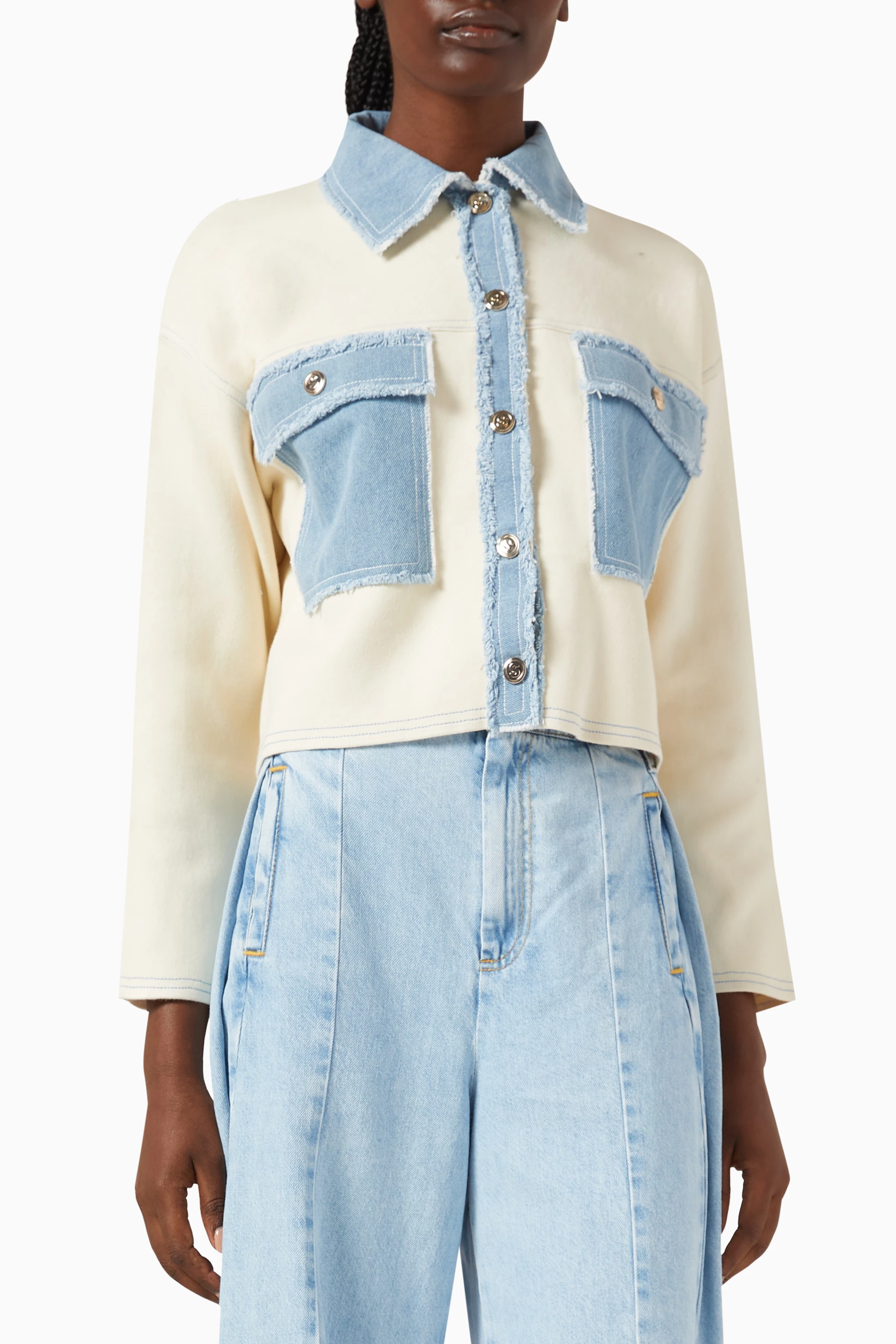 Buy SANDRO White Oversized Dolly Jacket in Viscose Blend for