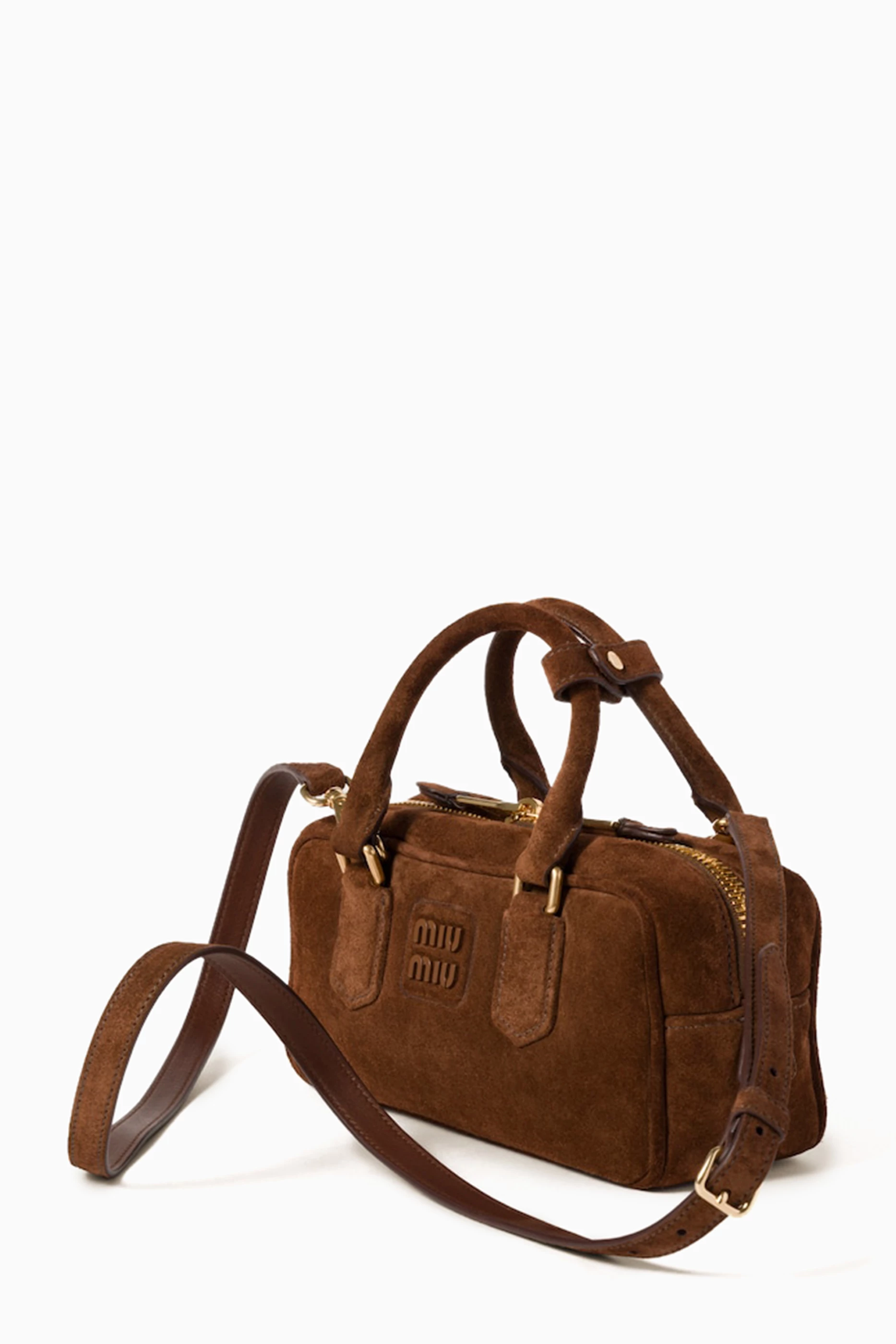 ショルダーバッグ・ポシェット RUNWAY Arcadie padded suede top-handle bag MIU MIU Brown Padded Suede Arcadie Top Handle Bag | MOSS