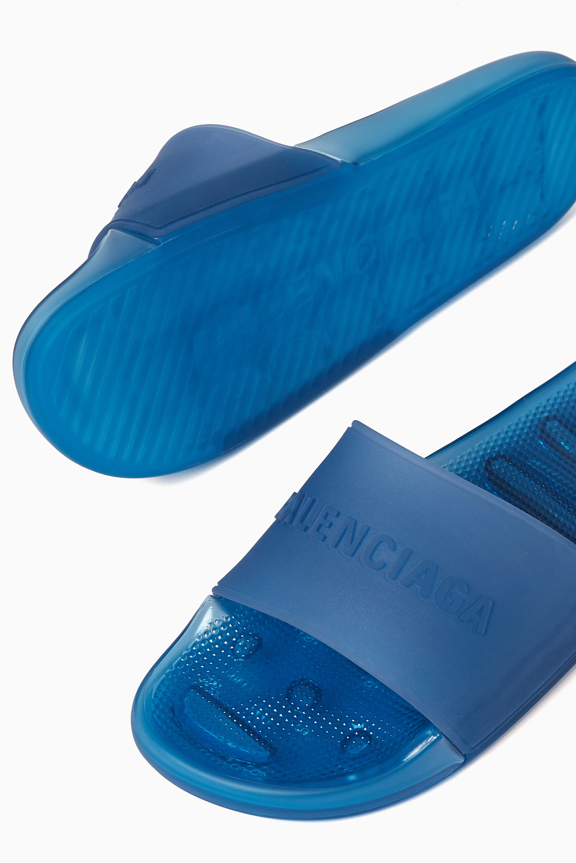 Buy Balenciaga Blue Transparent Pool Slide Sandals in Rubber