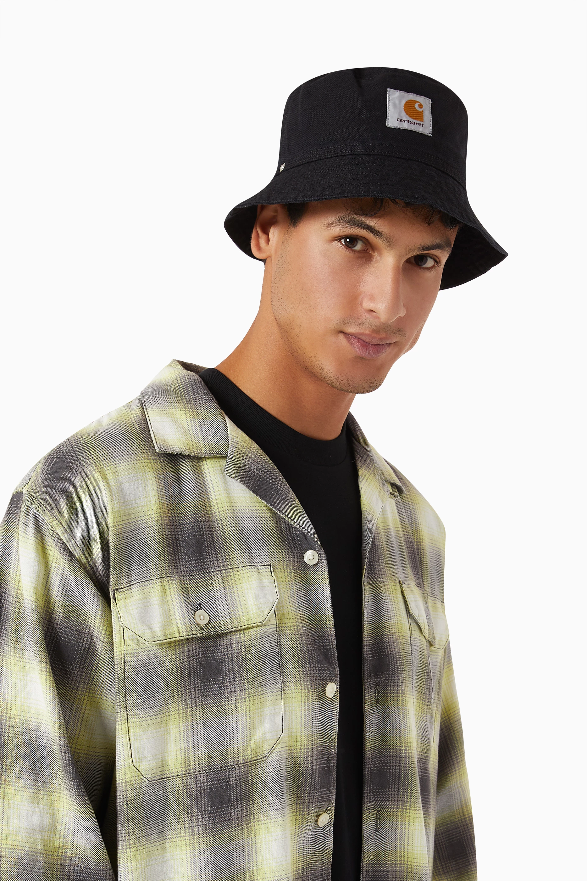 Buy Carhartt WIP Black Walter Bucket Hat in Cotton-linen