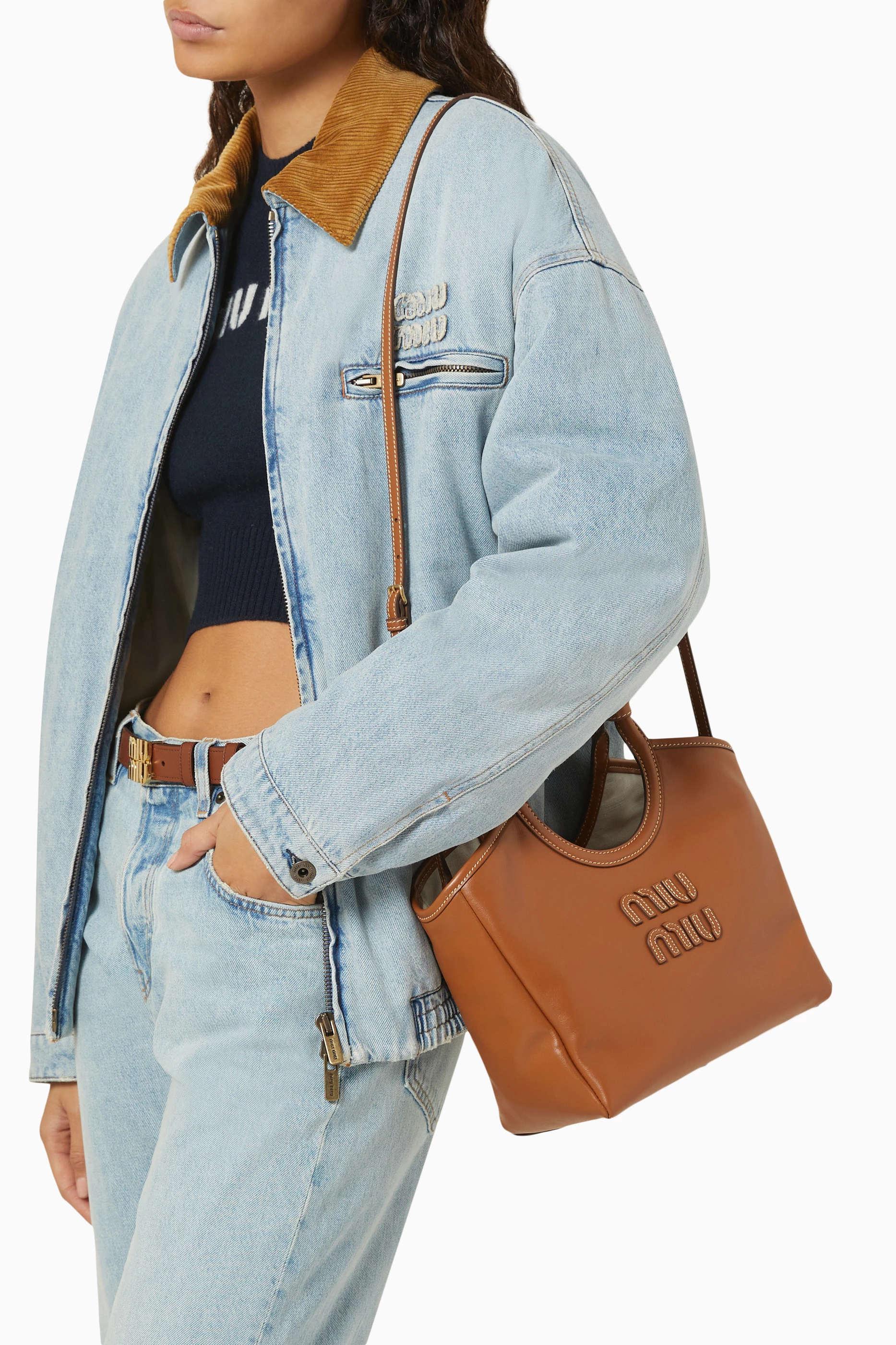 Buy Miu Miu Brown Mini Ivy Tote Bag in Leather for Women Online