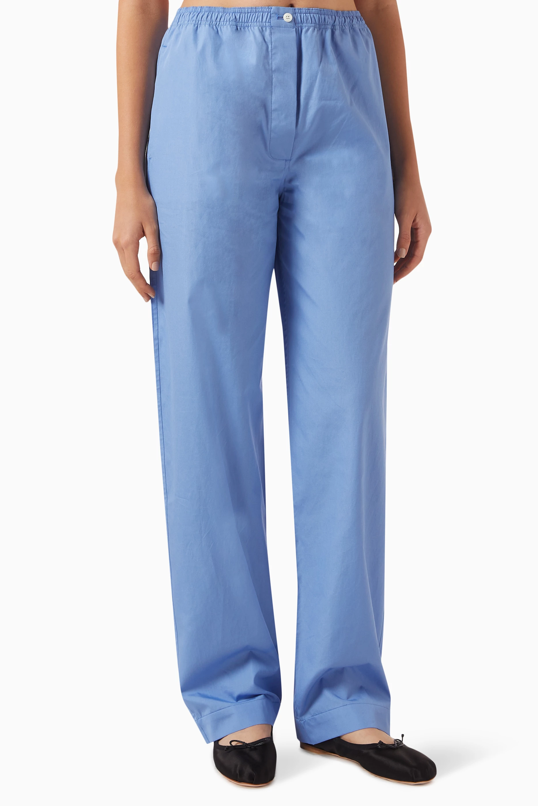 Buy Miu Miu Blue Embroidered-logo Pyjama Pants in Cotton