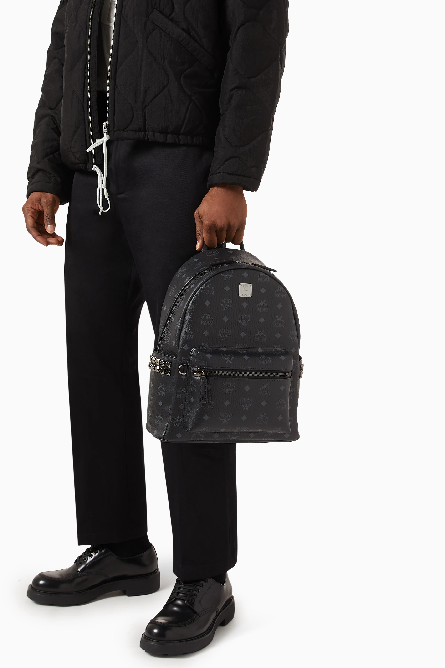 Stark Backpack in Visetos w/ studs MCM Stark Side Stud Visetos Canvas Backpack Bag Cognac main image 4