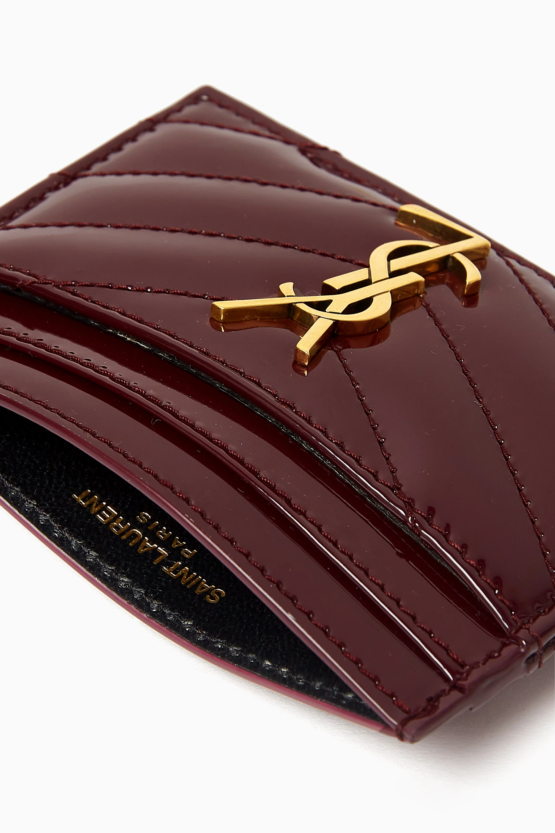 Buy SAINT LAURENT Burgundy Cassandre Matelassé Card Case in