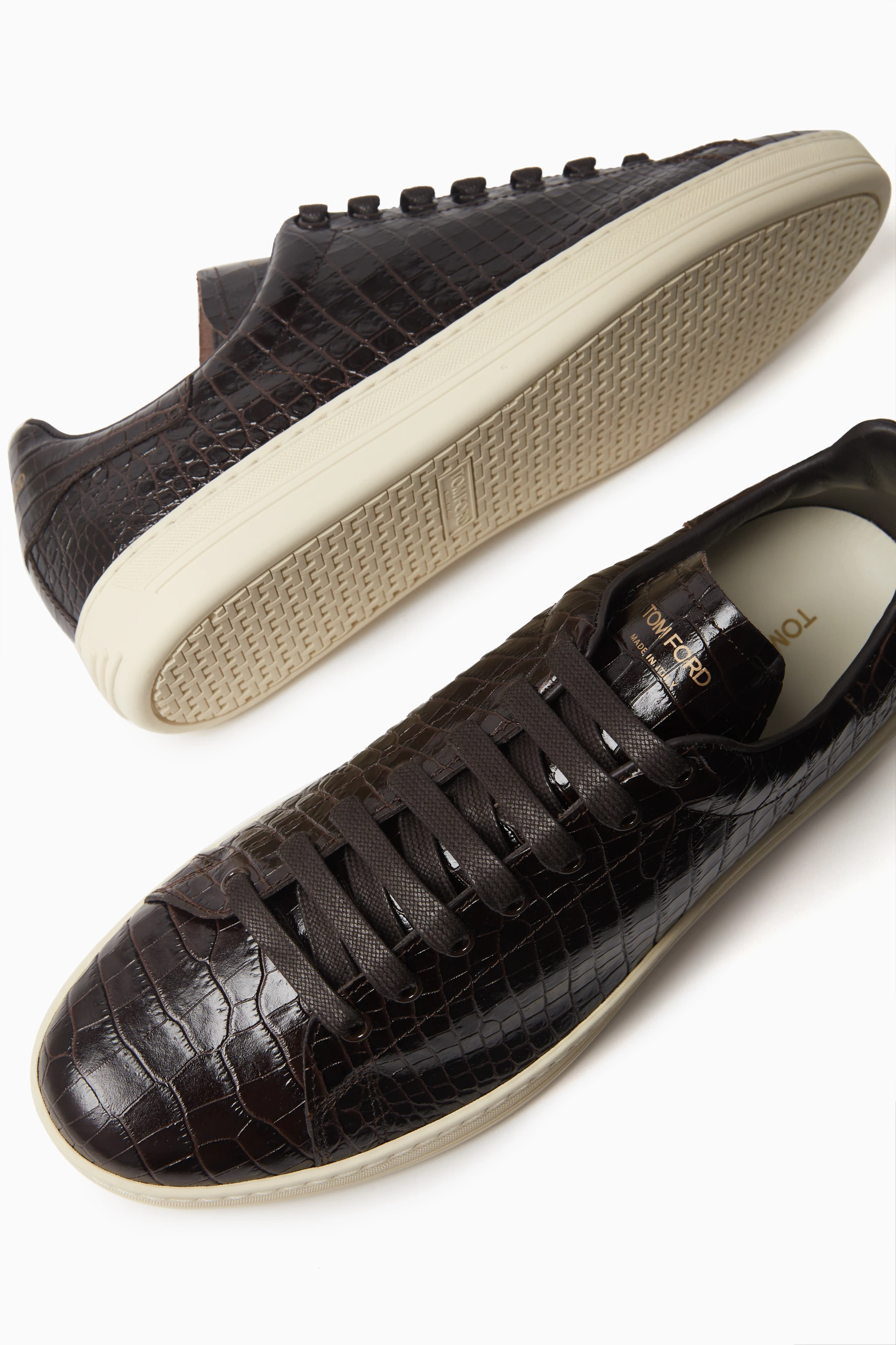 【TOM FORD】Warwick shiny croc エンボス ロースニーカー Buy TOM FORD Brown Warwick Low-top Sneakers in Croc-embossed