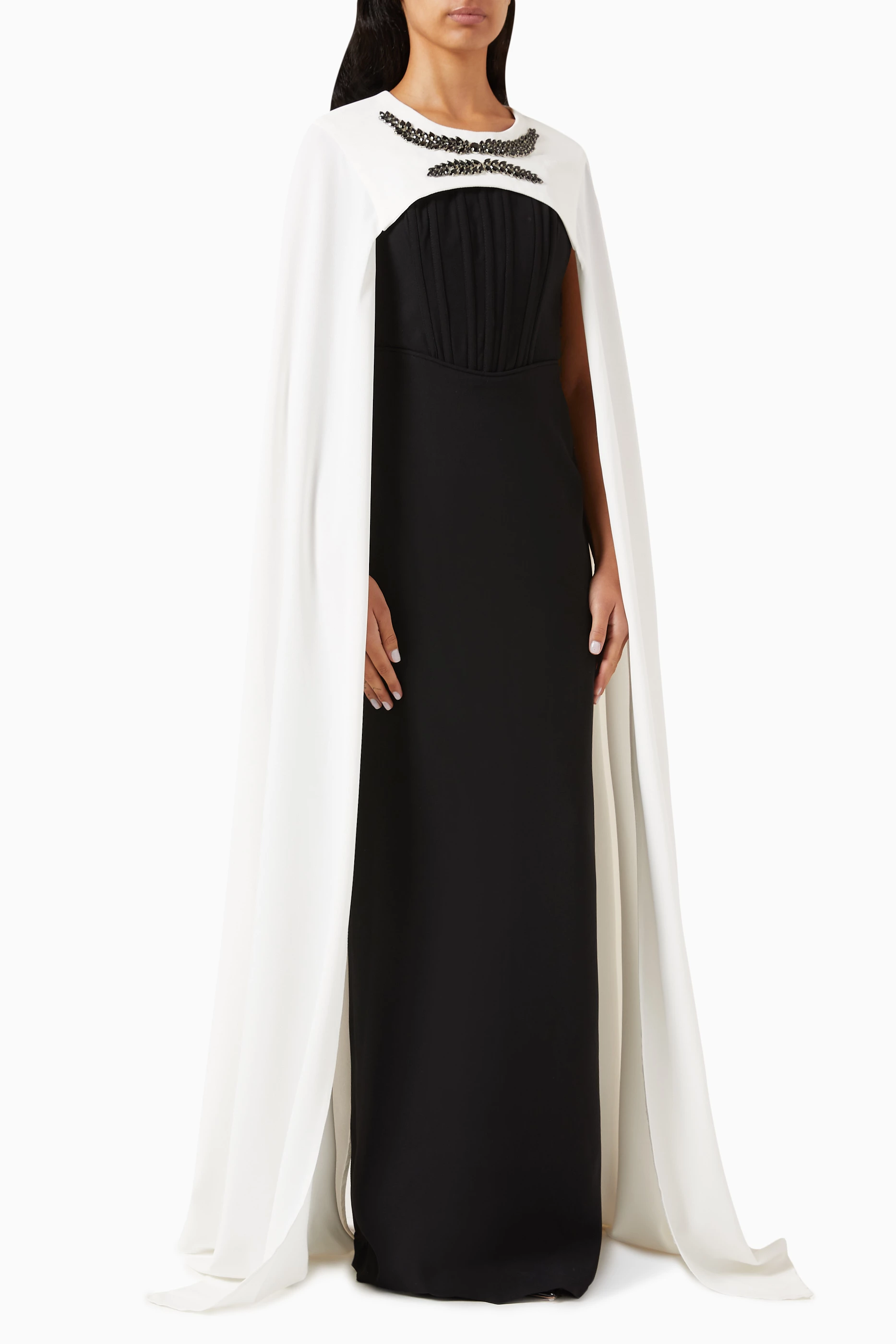 black and white cape dress Current Mood Slashed Cut Out Long Sleeve Mini Dress main image 0