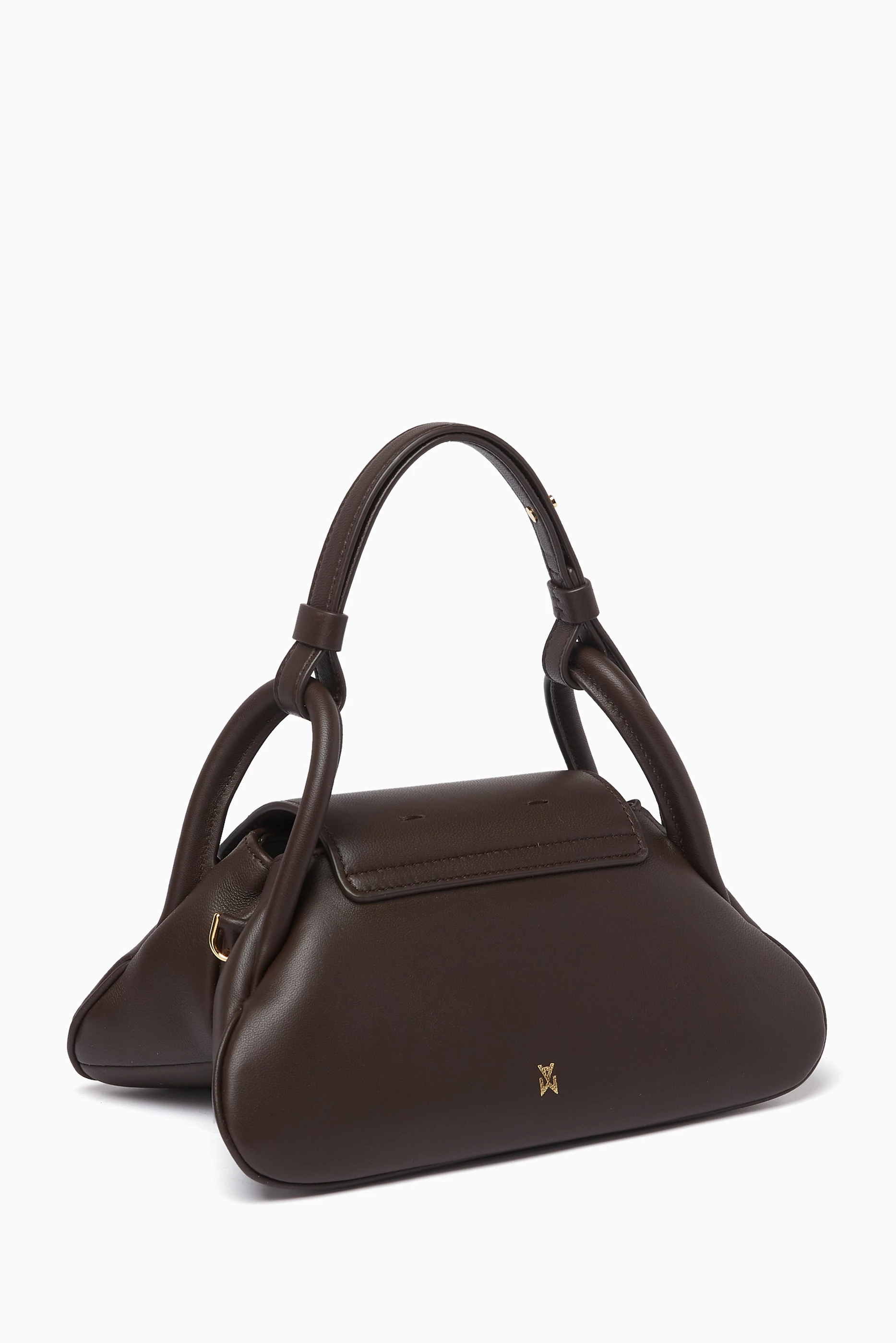 Buy Amina Muaddi Brown Small Gemini Shoulder Bag in Leather