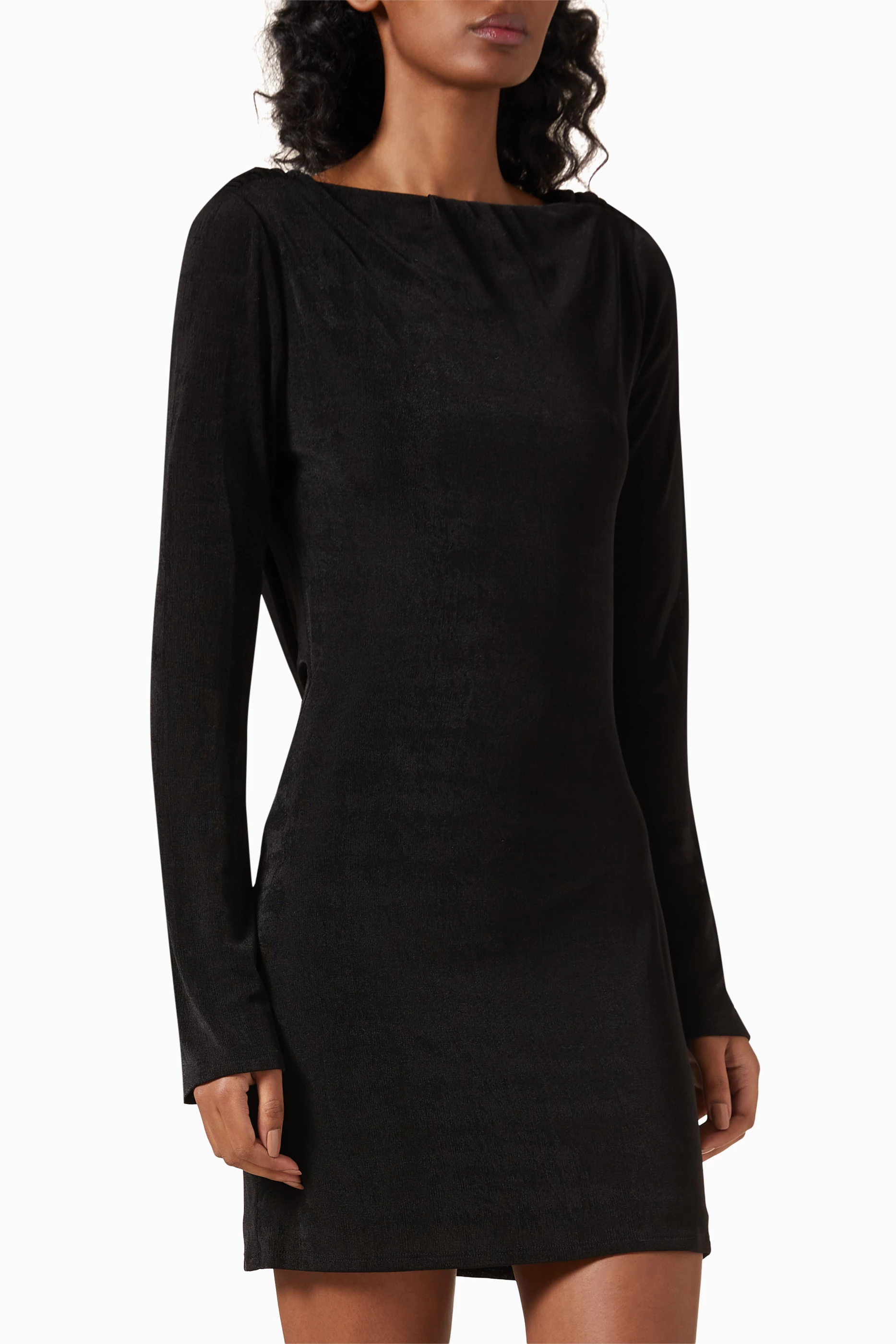 backless knit halter dress Halter Tie Backless Solid Knitted Dress, Black / XS