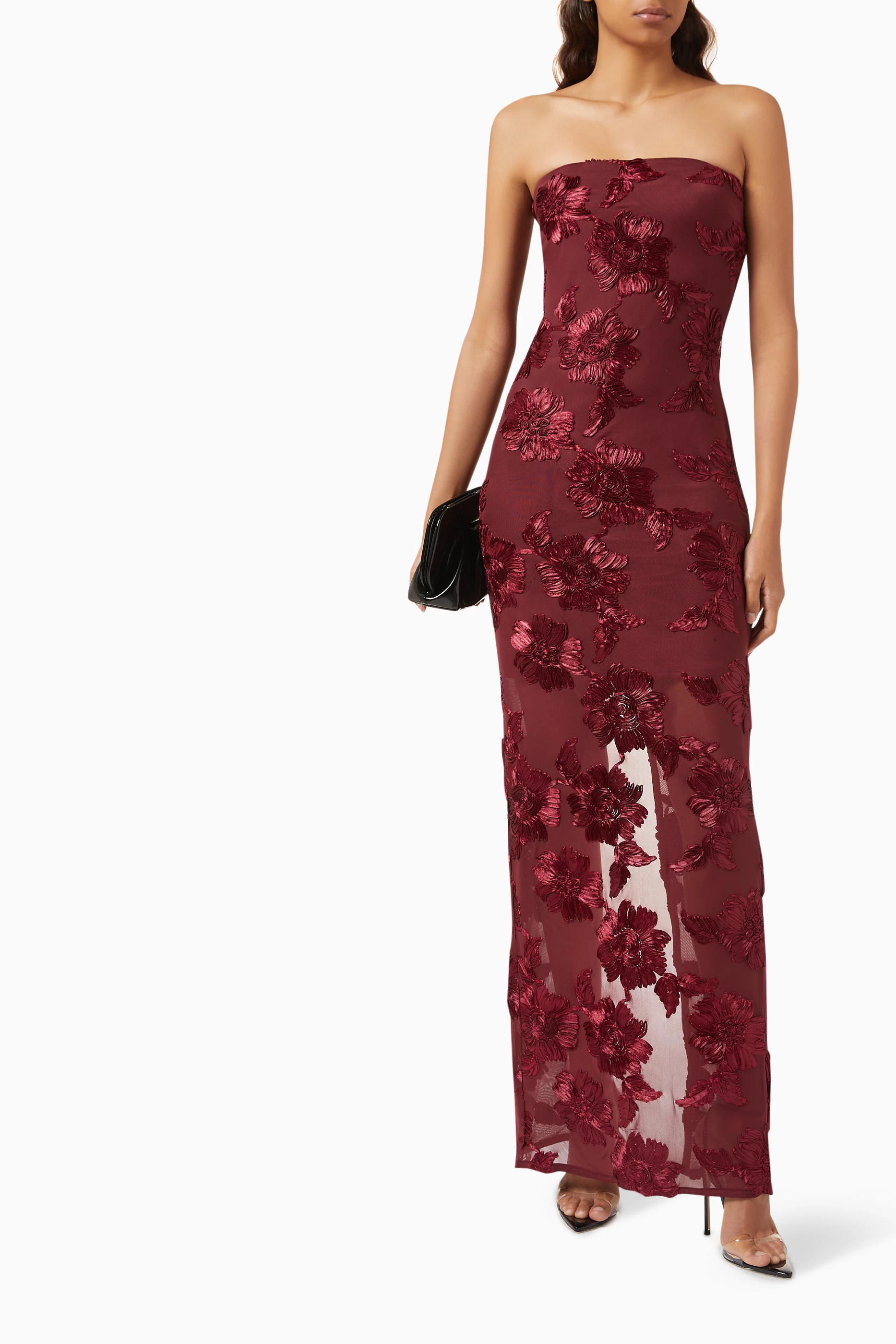 Buy Rotate Birger Christensen Burgundy 3D Floral Maxi Dress
