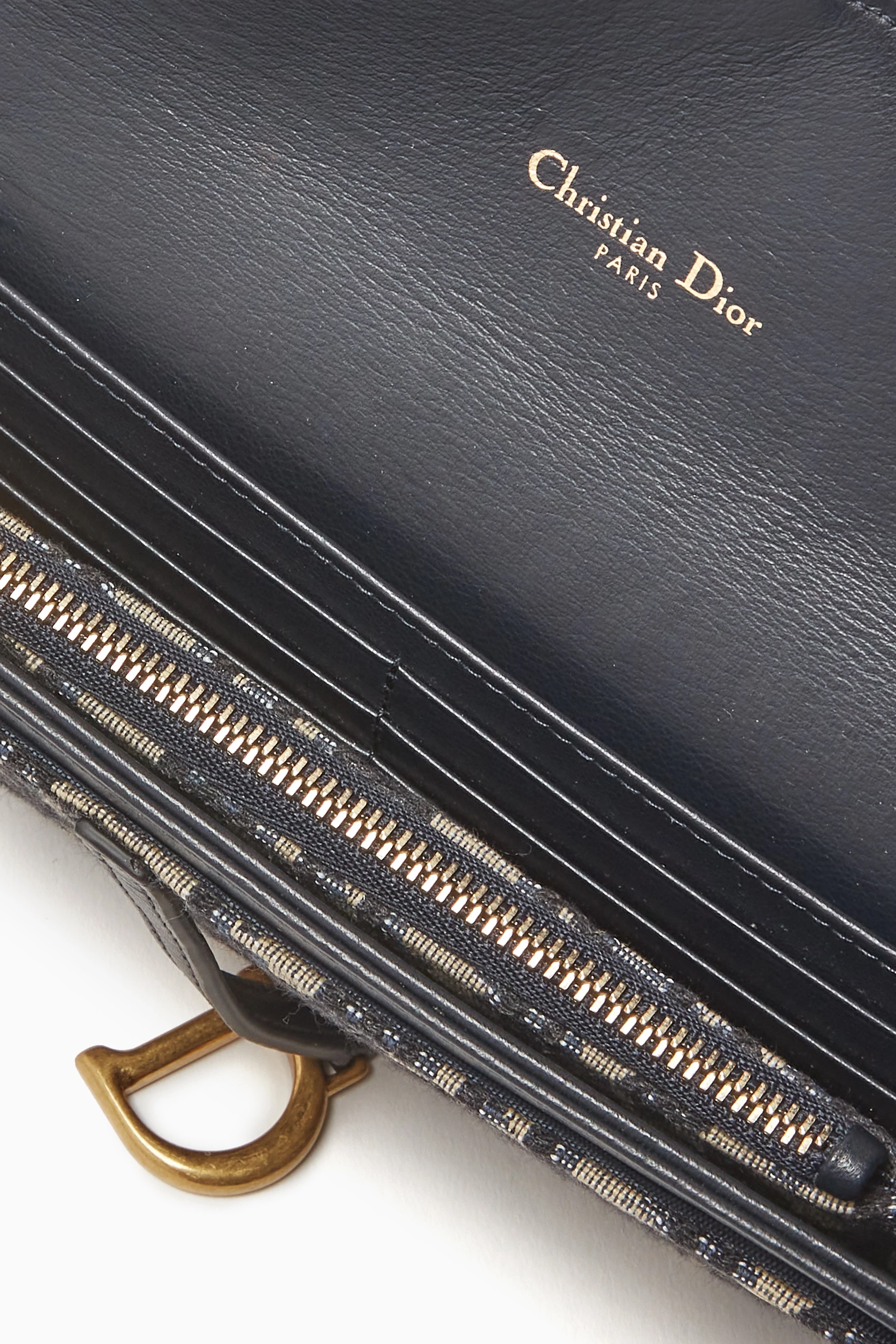 Buy Christian Dior Pre-Loved Blue Saddle Chain Wallet in Oblique