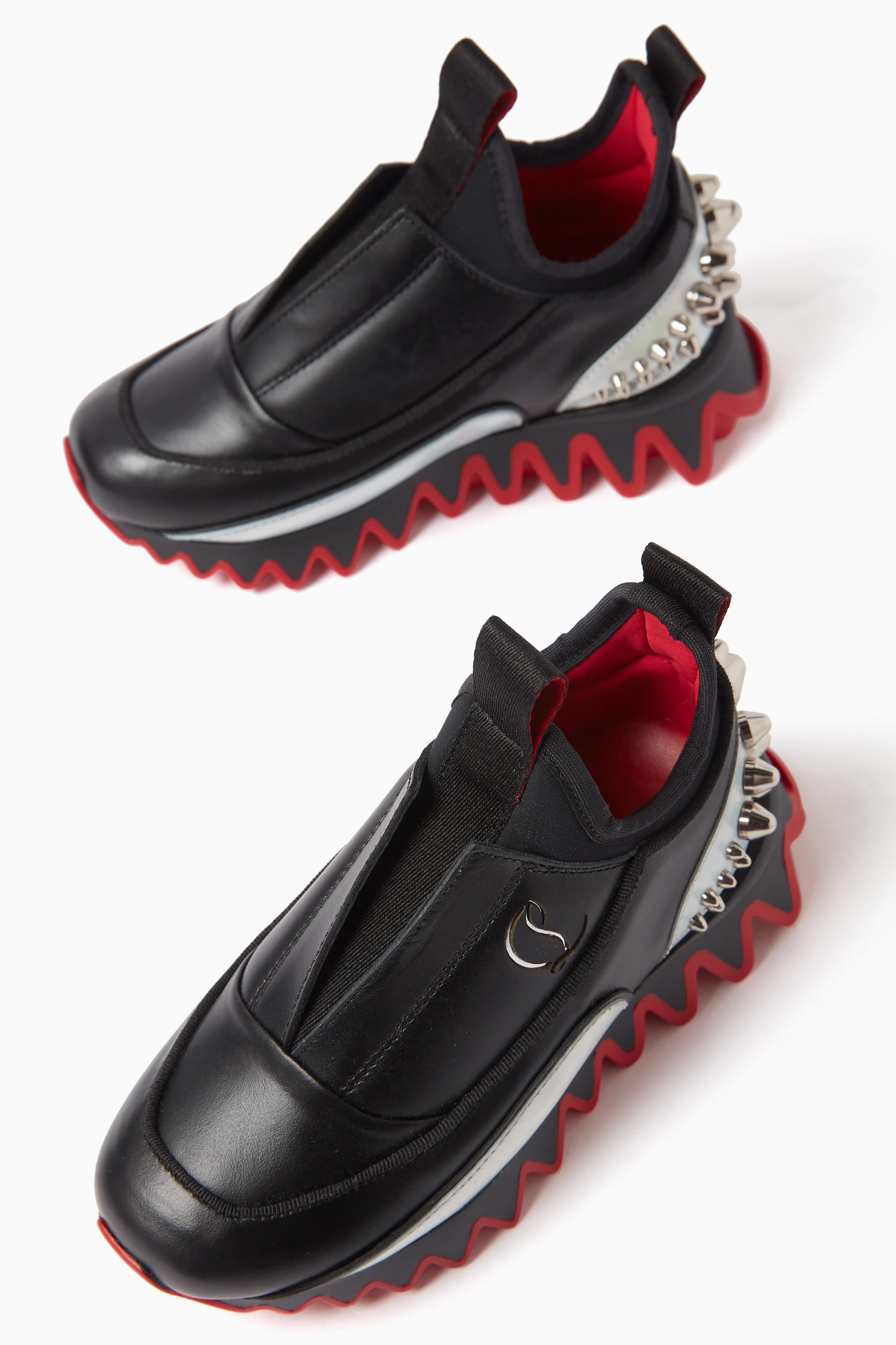 Buy Christian Louboutin Black Mini Sharkyloub Sneakers in Calf