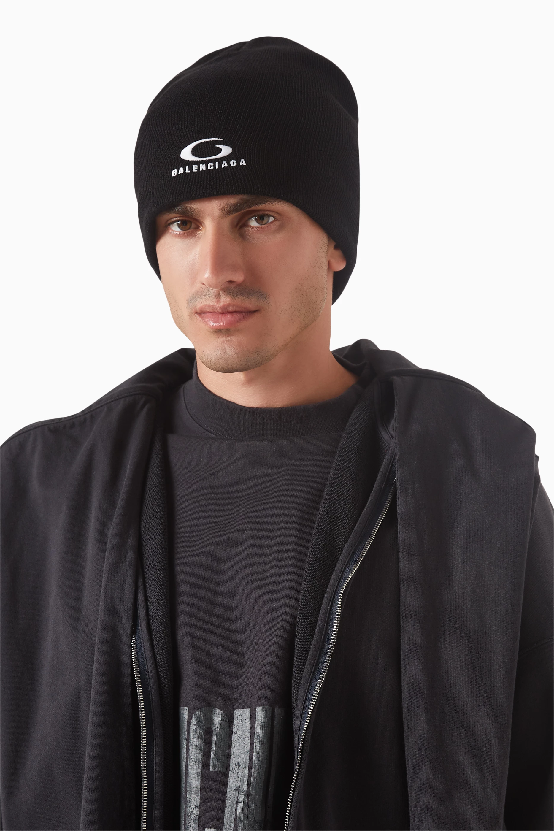 Buy Balenciaga Black Loop Sports Icon Beanie in Stretch Rib Knit