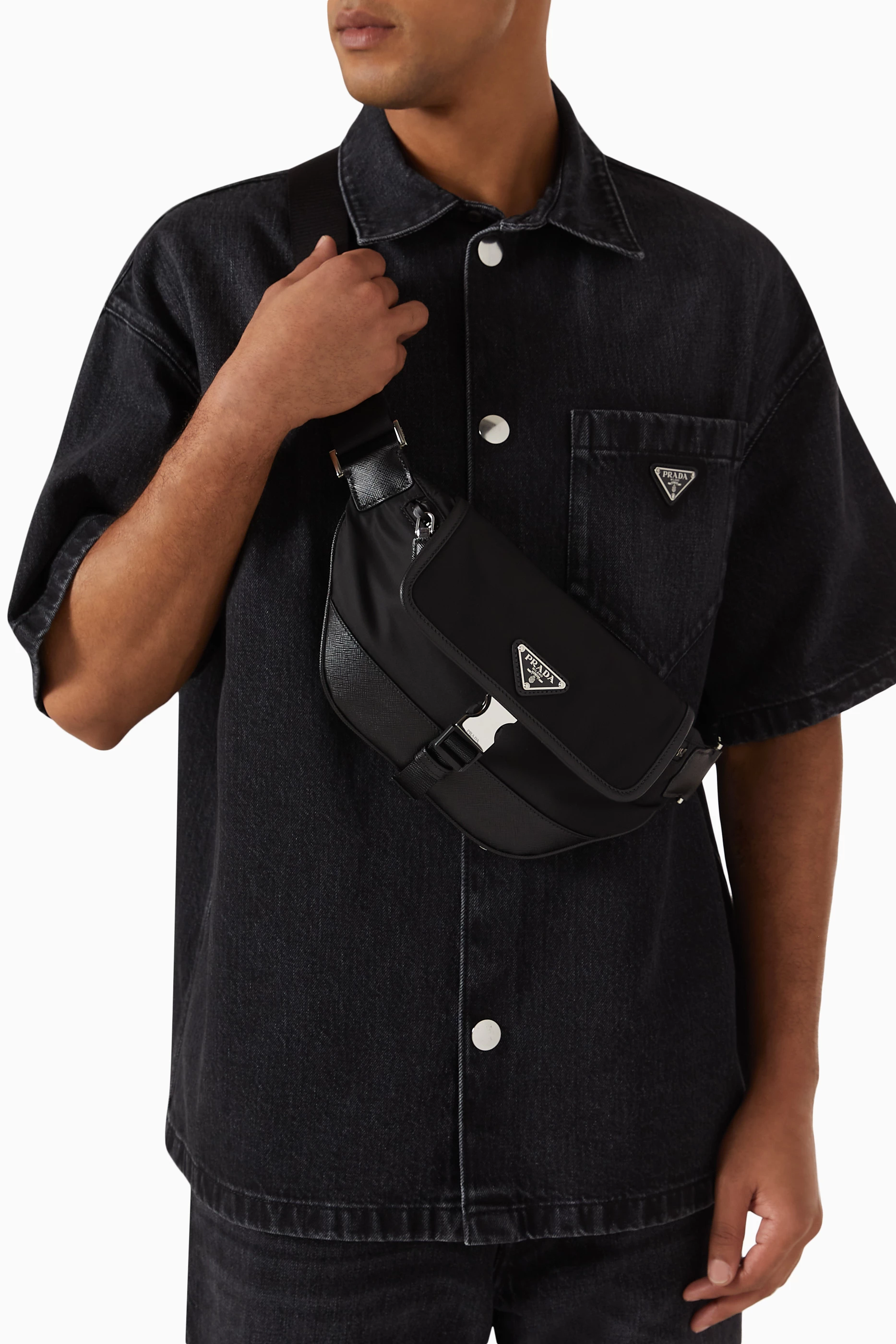 Buy Prada Black Triangle Logo Belt Bag in Re-nylon