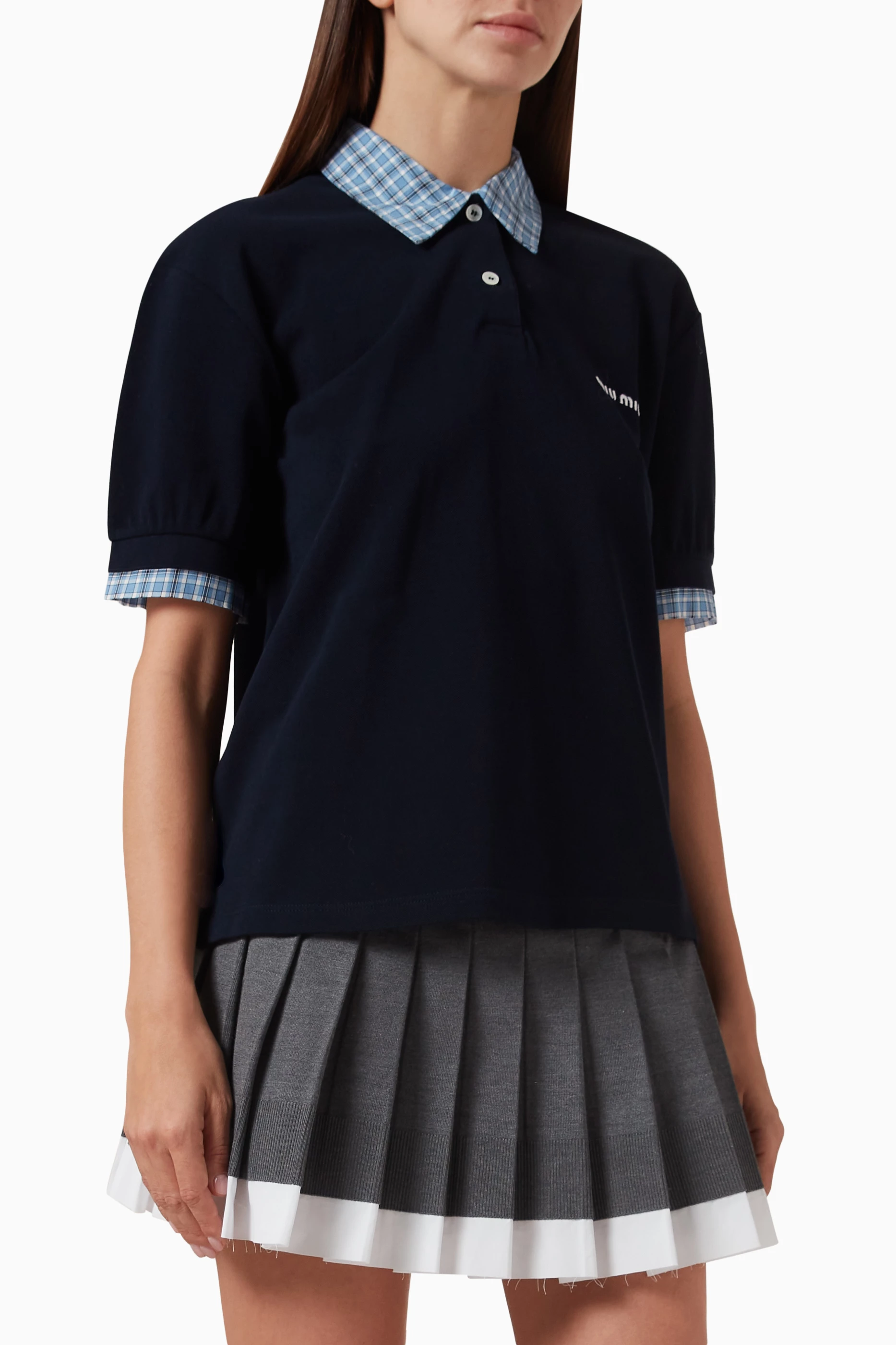 Buy Miu Miu Navy Layered Polo Shirt in Cotton Pique for Women 