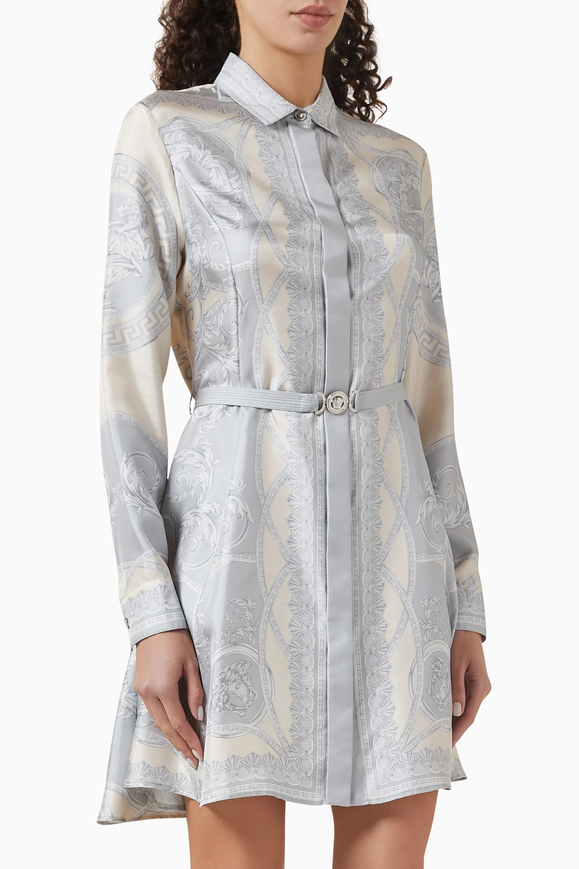 【関税込み】versace La Coupe des Dieux' dress La Coupe des Dieux Silk Midi Shirt Dress Print | VERSACE US