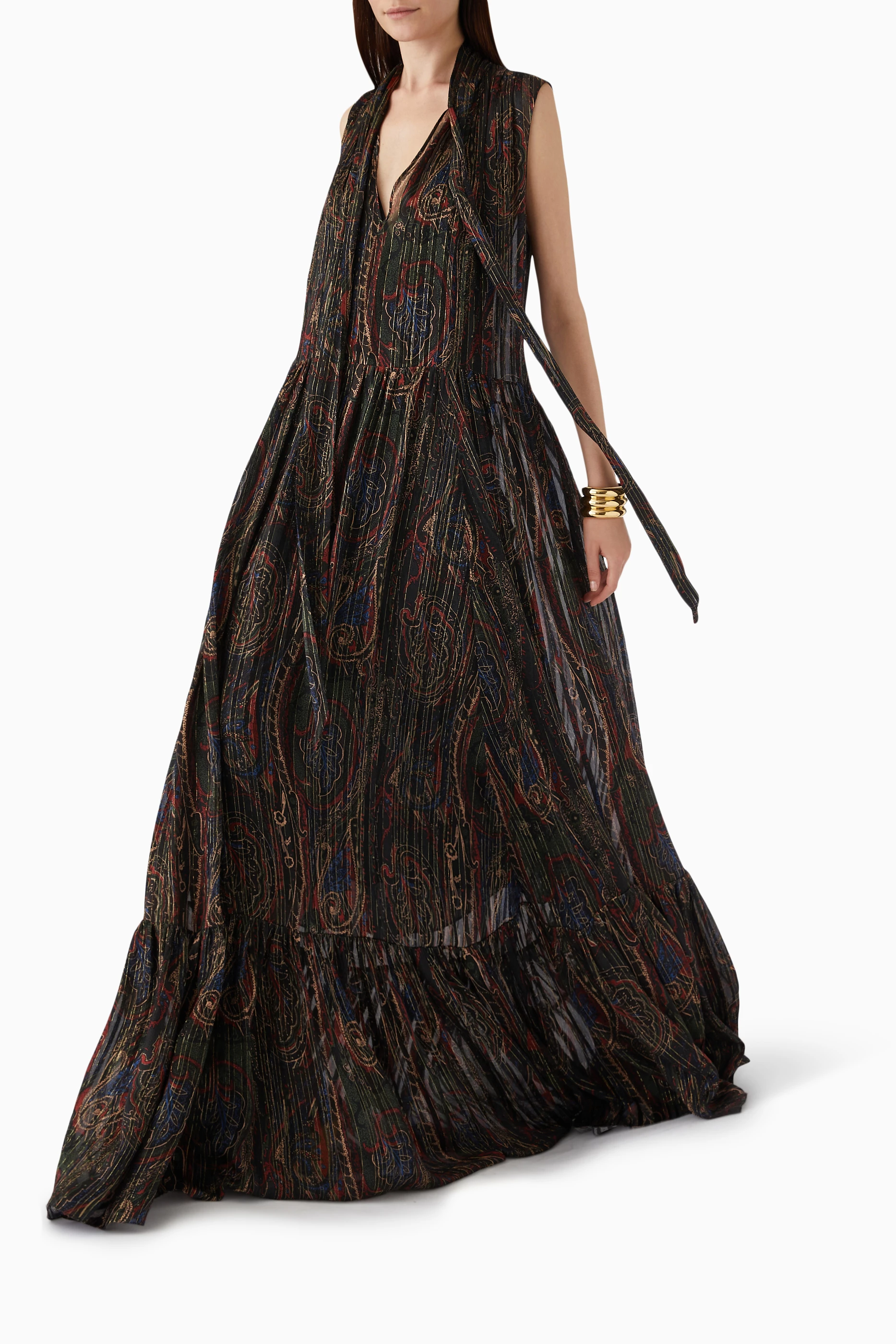 Buy SAINT LAURENT Black Lavallière Maxi Dress in Silk