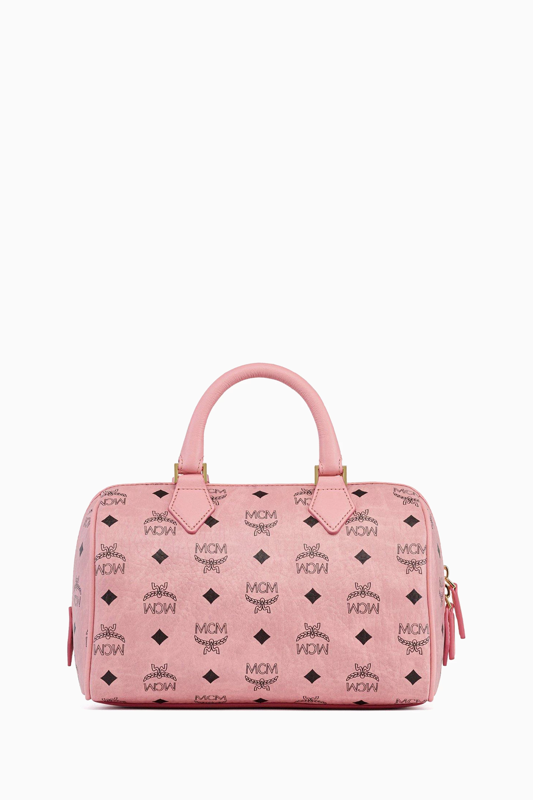 Buy MCM Pink Mini Ella Boston Bag in Visetos Coated Canvas for
