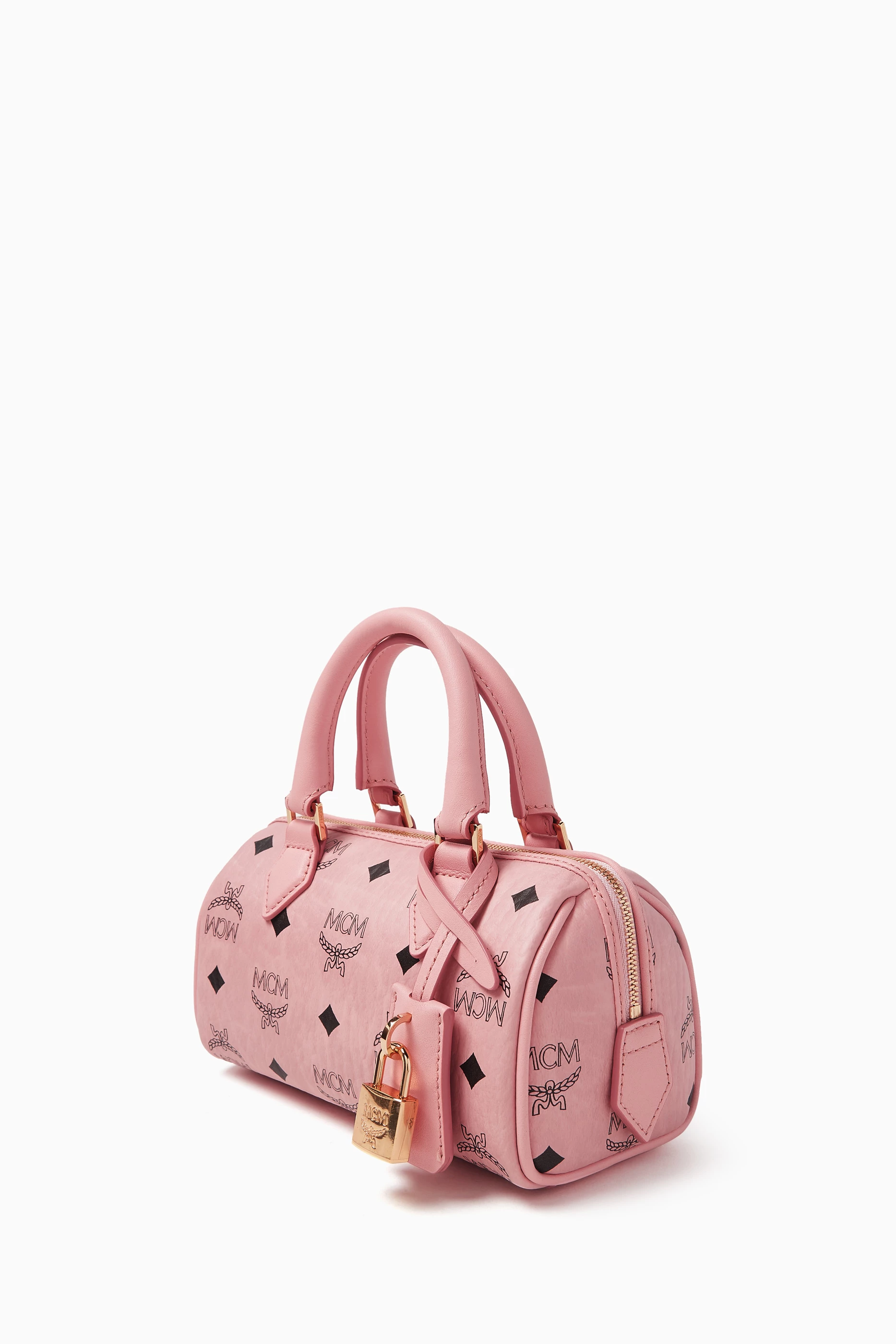 Buy MCM Pink Mini Ella Boston Bag in Visetos Coated Canvas for